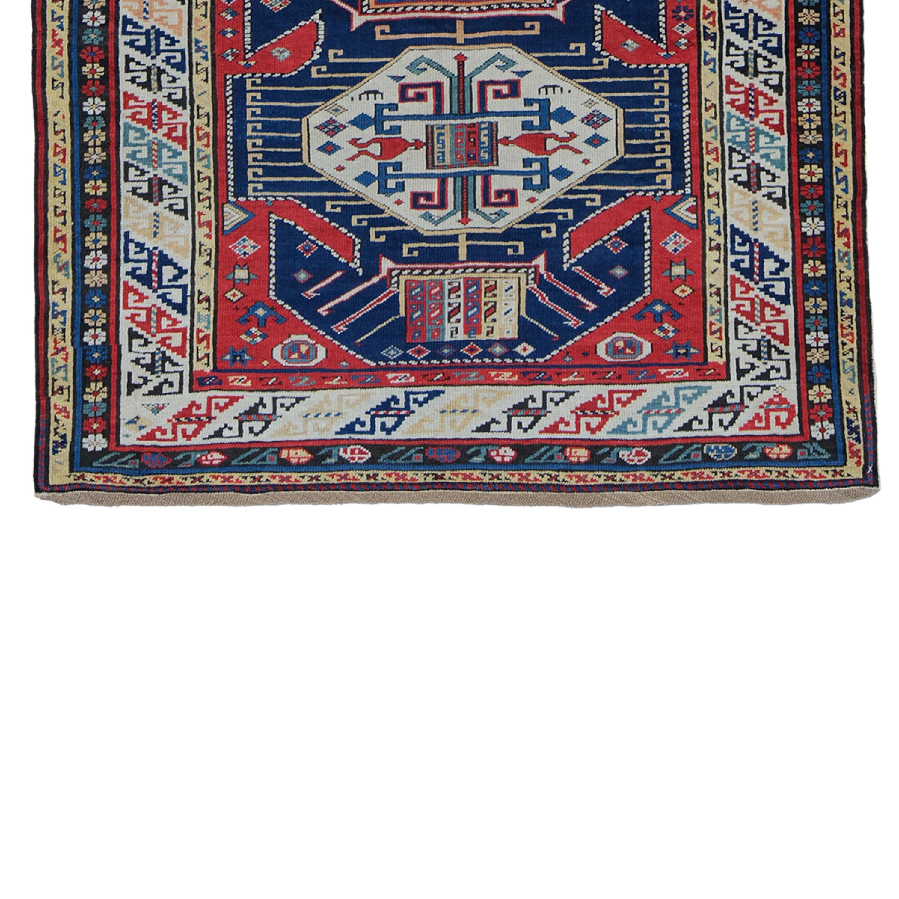 19th Century Antique Shirvan Runner - Colorful Geometric Tribal Looking Caucasian Runner For Sale