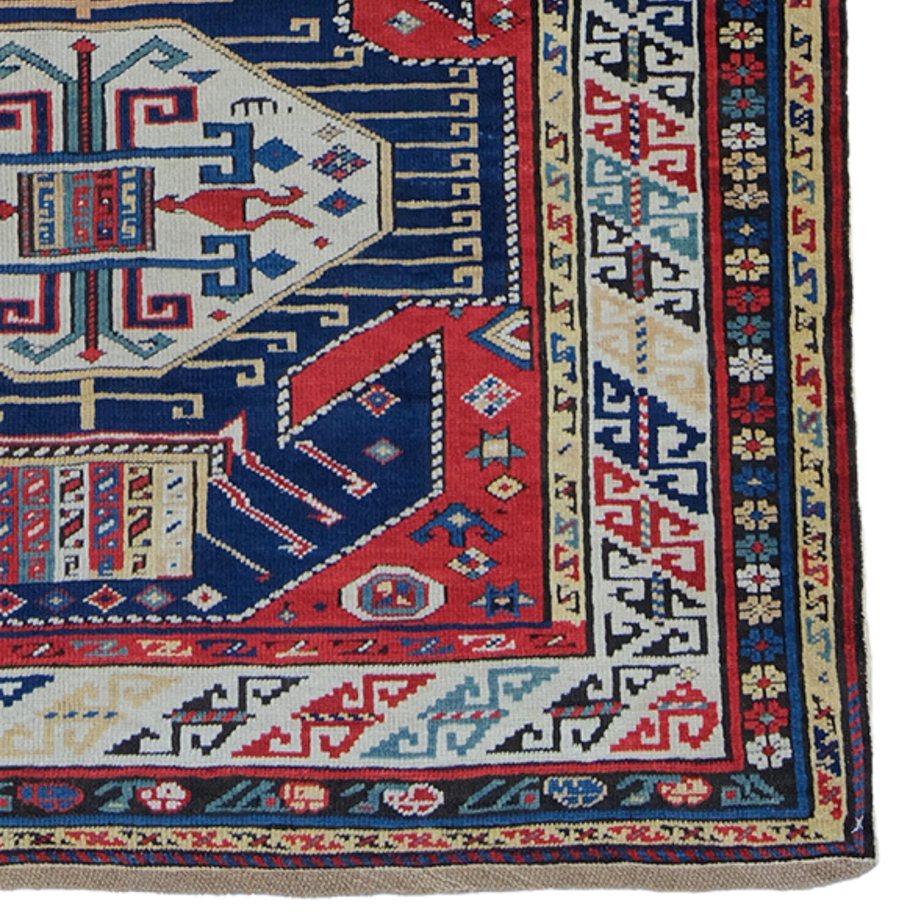 Wool Antique Shirvan Runner - Colorful Geometric Tribal Looking Caucasian Runner For Sale