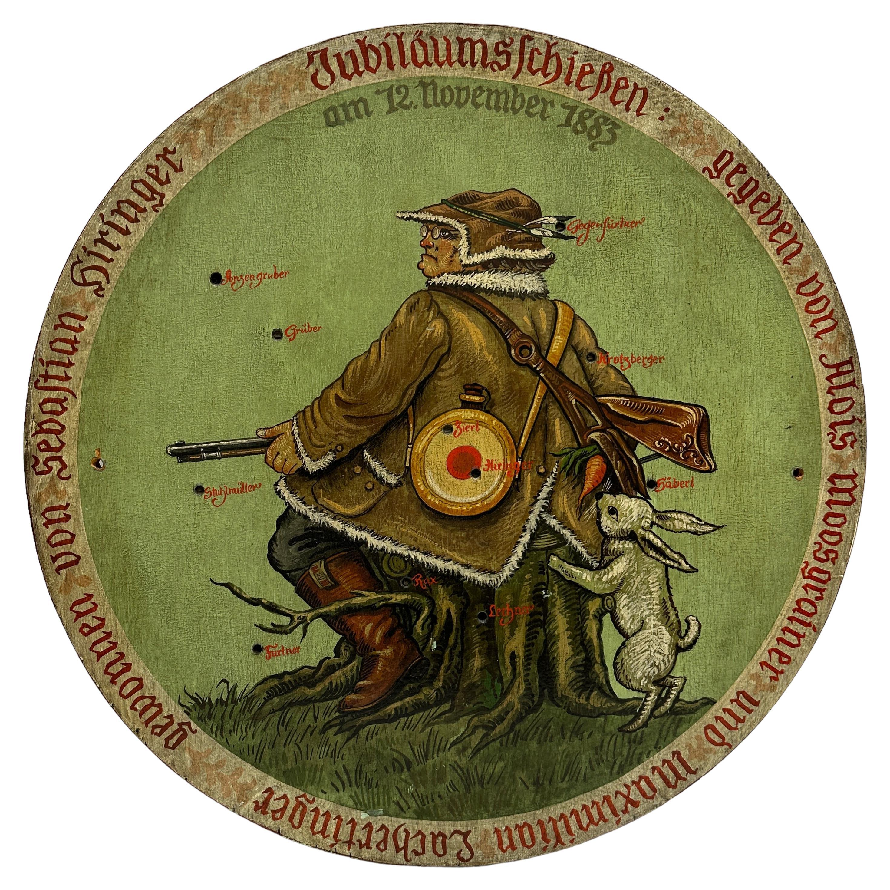 Antique Shooting Club Lodge Target Plaque German 1883, Carnival Folk Art