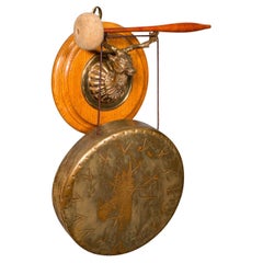 Antique Shooting Lodge Dinner Gong, Victorian, Scottish Brass Chime, Oak, C.1880