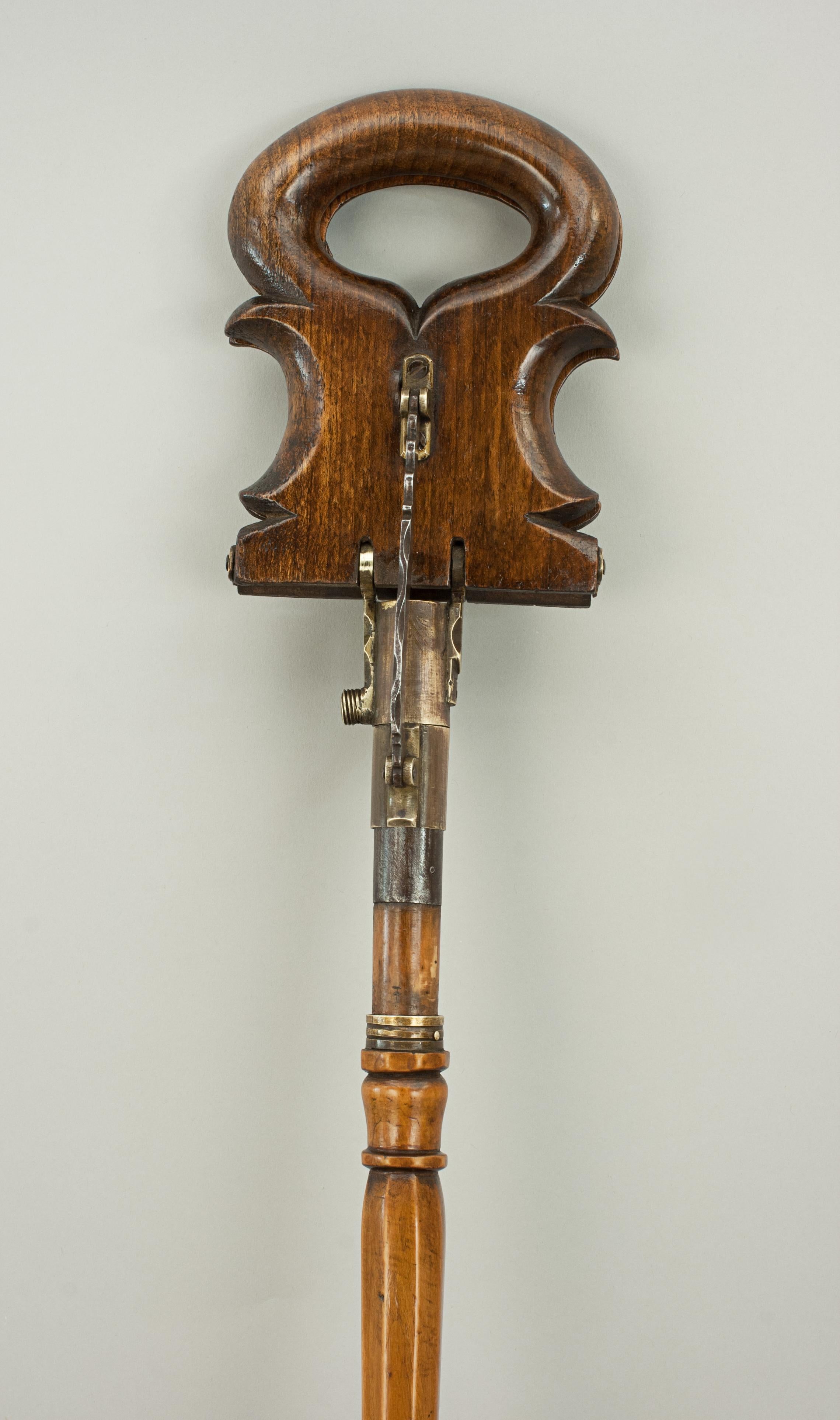 English Antique Shooting Stick, Walking Stick, Victorian Fruitwood, 19th Century