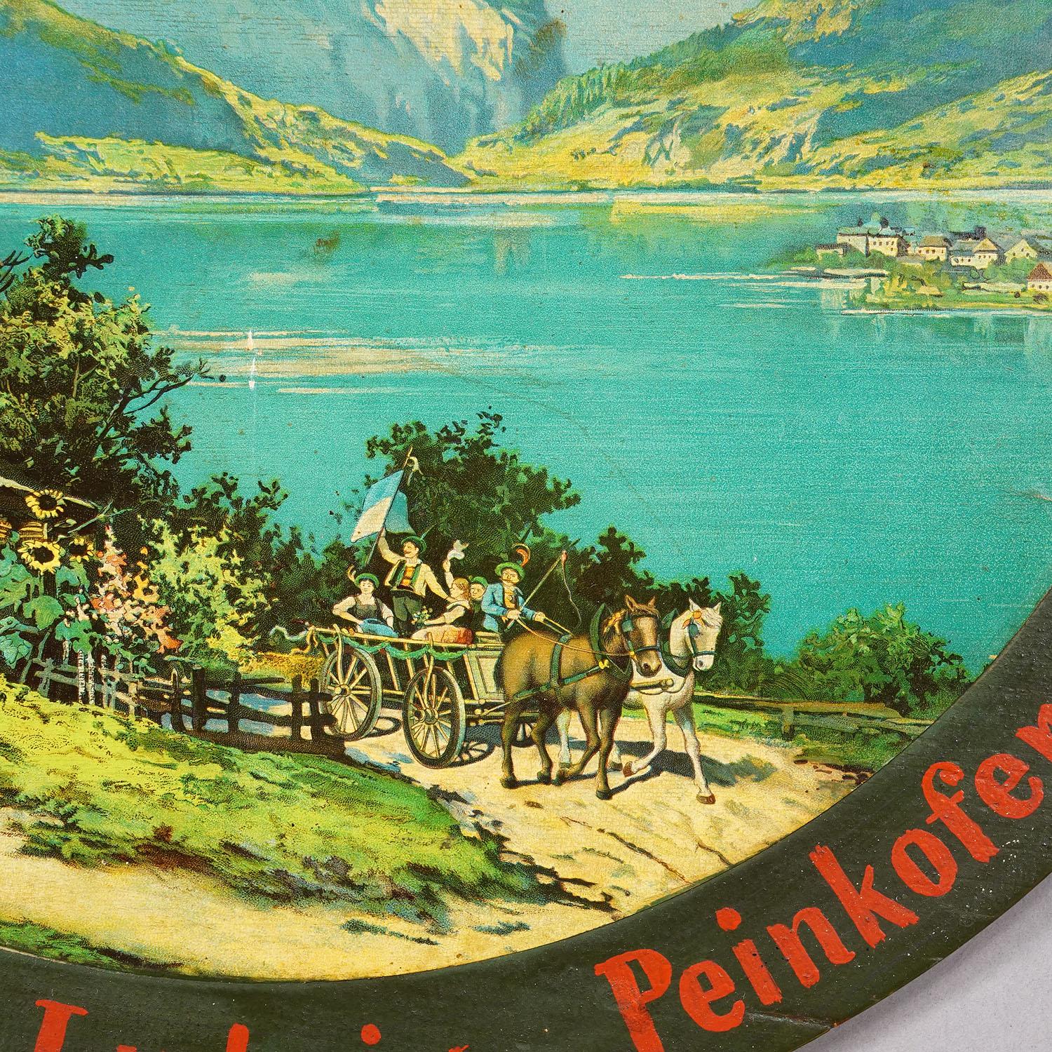 Antico bersaglio di tiro con paesaggio alpino, Austria 1936

Un grande bersaglio d'onore in legno per il tiro a segno. Il bersaglio è decorato con una stampa colorata che mostra un paesaggio alpino, probabilmente intorno al lago Woerthersee in