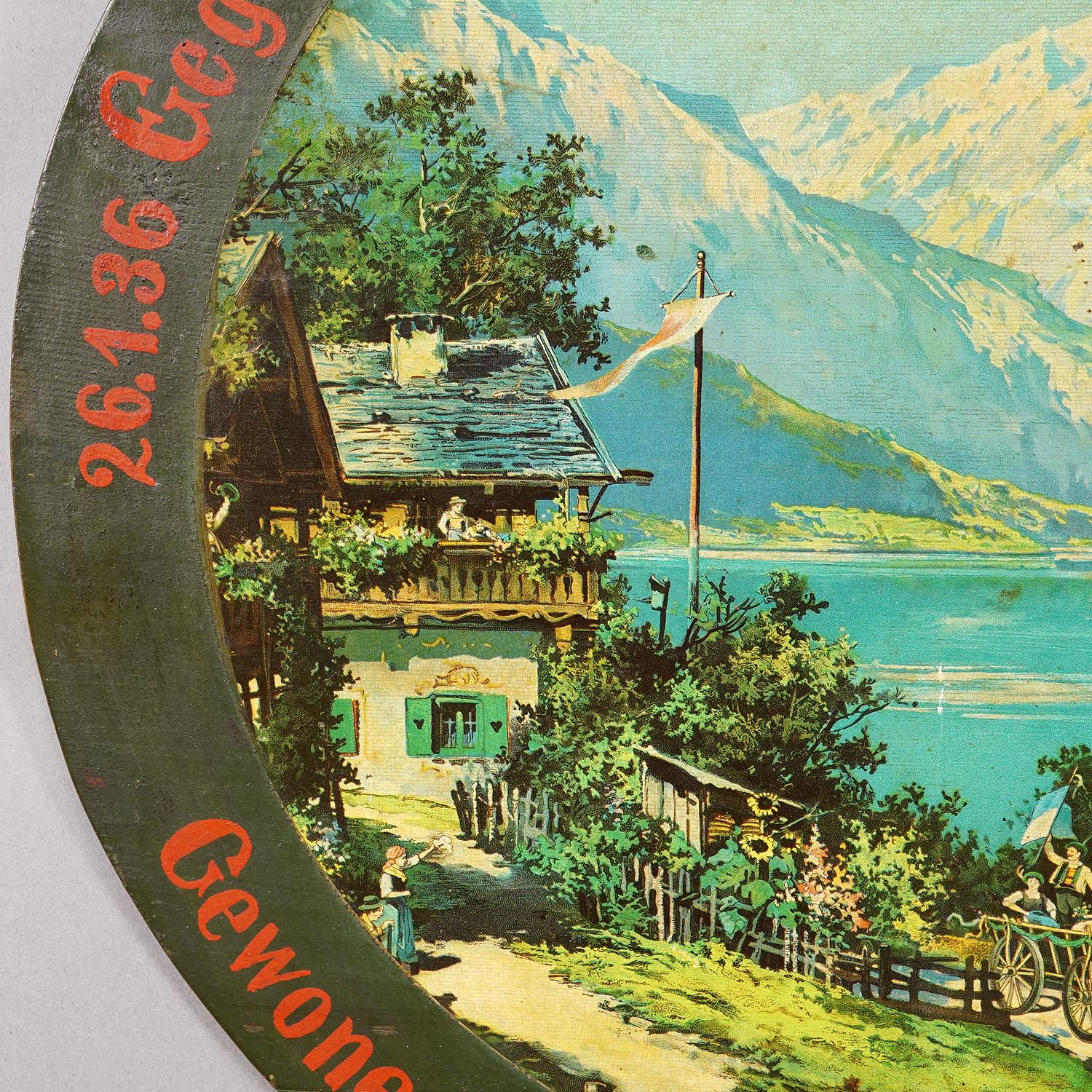 Country Antico bersaglio di tiro con paesaggio alpino, Austria 1936 in vendita