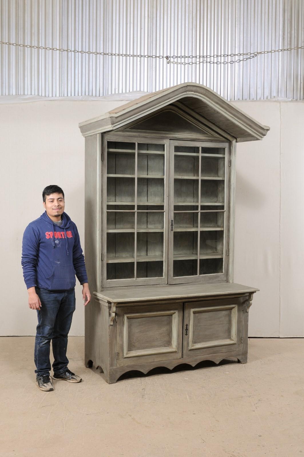 Antique Shop Cabinet w/Overhanging Canopy Bonnet Top- A Great Statement Piece! For Sale 3