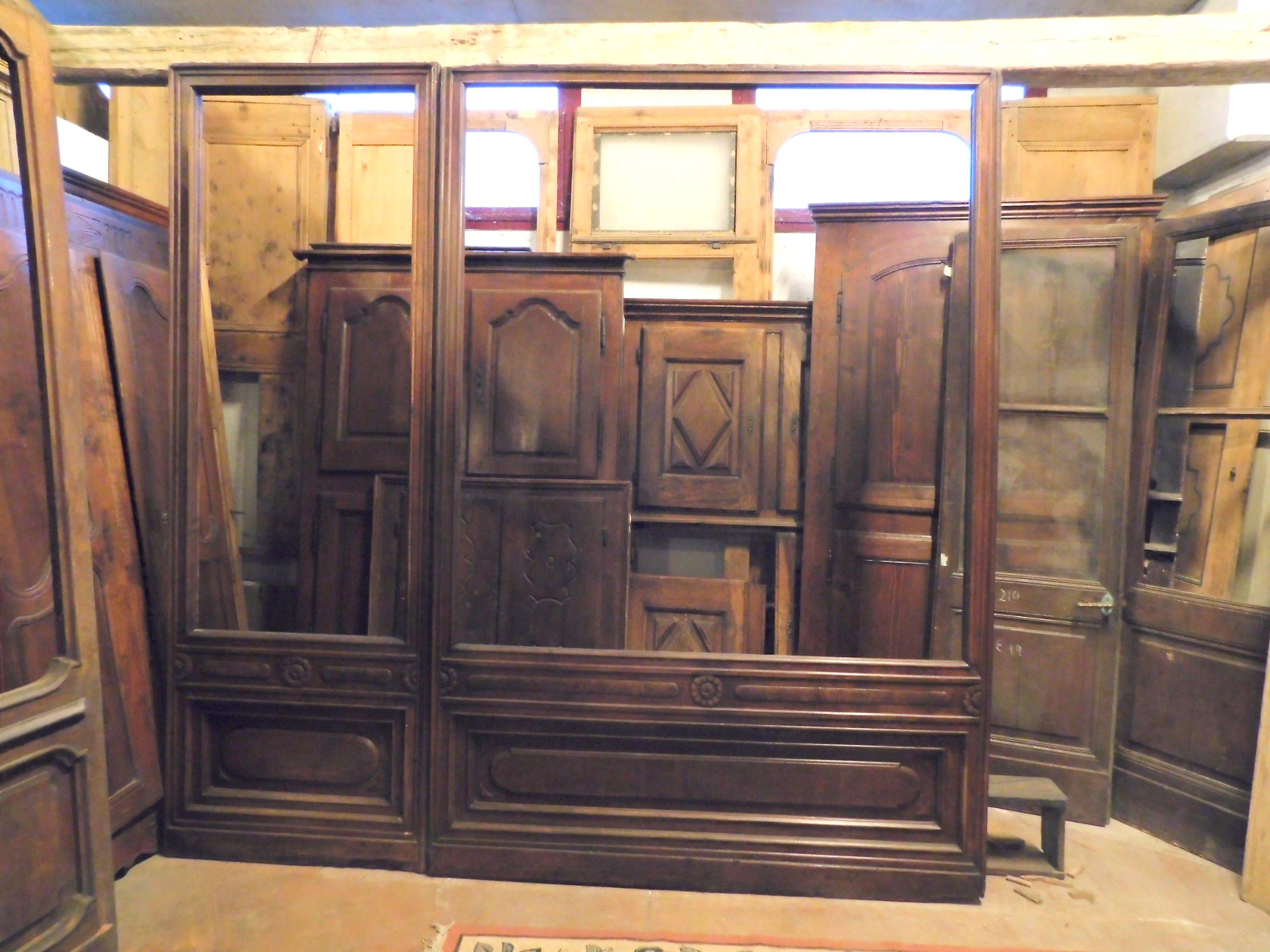 Italian Antique Shop Facade Door in Walnut, Two Parts, 19th Century, Turin 'Italy'