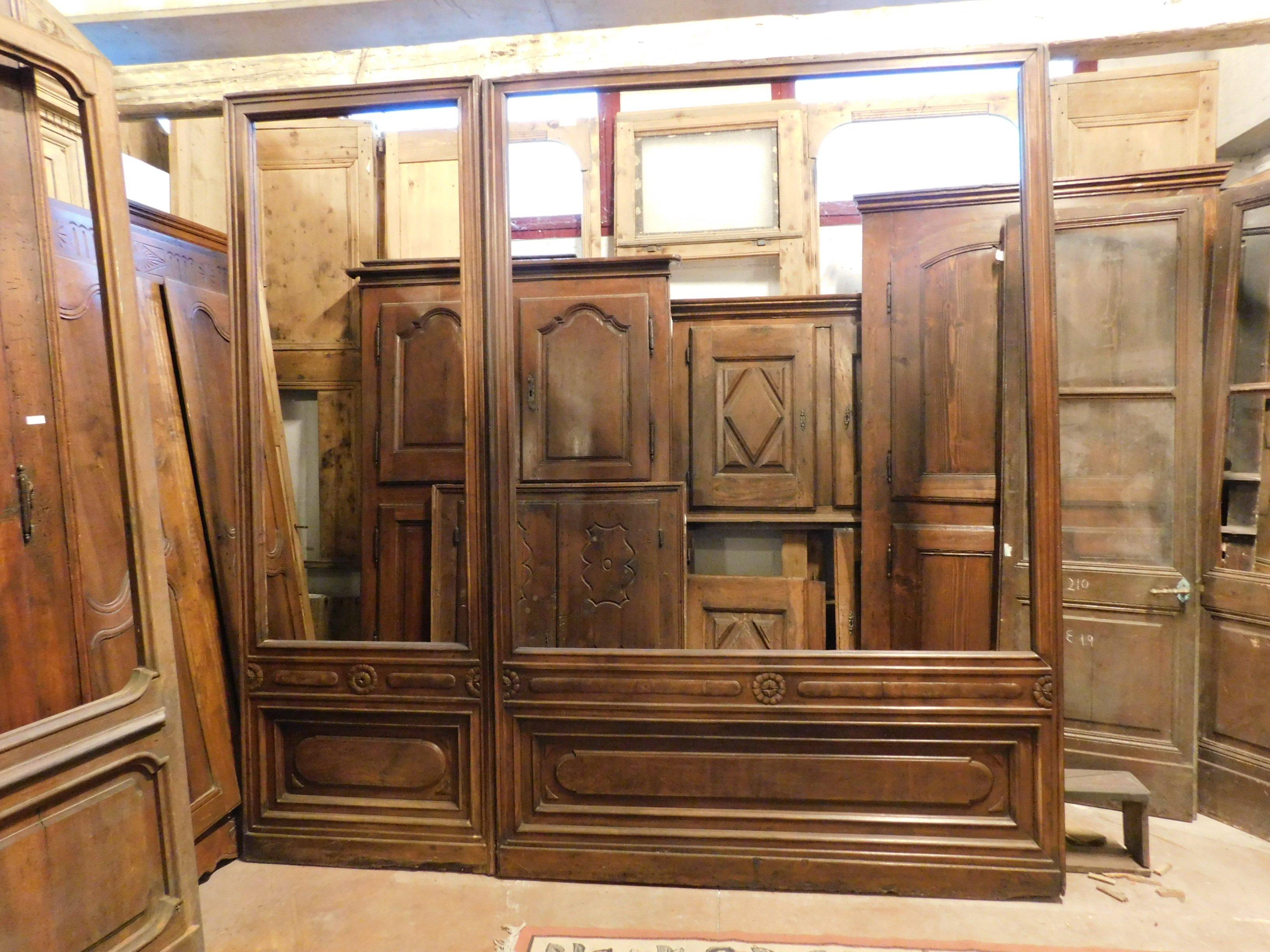 Hand-Carved Antique Shop Facade Door in Walnut, Two Parts, 19th Century, Turin 'Italy'