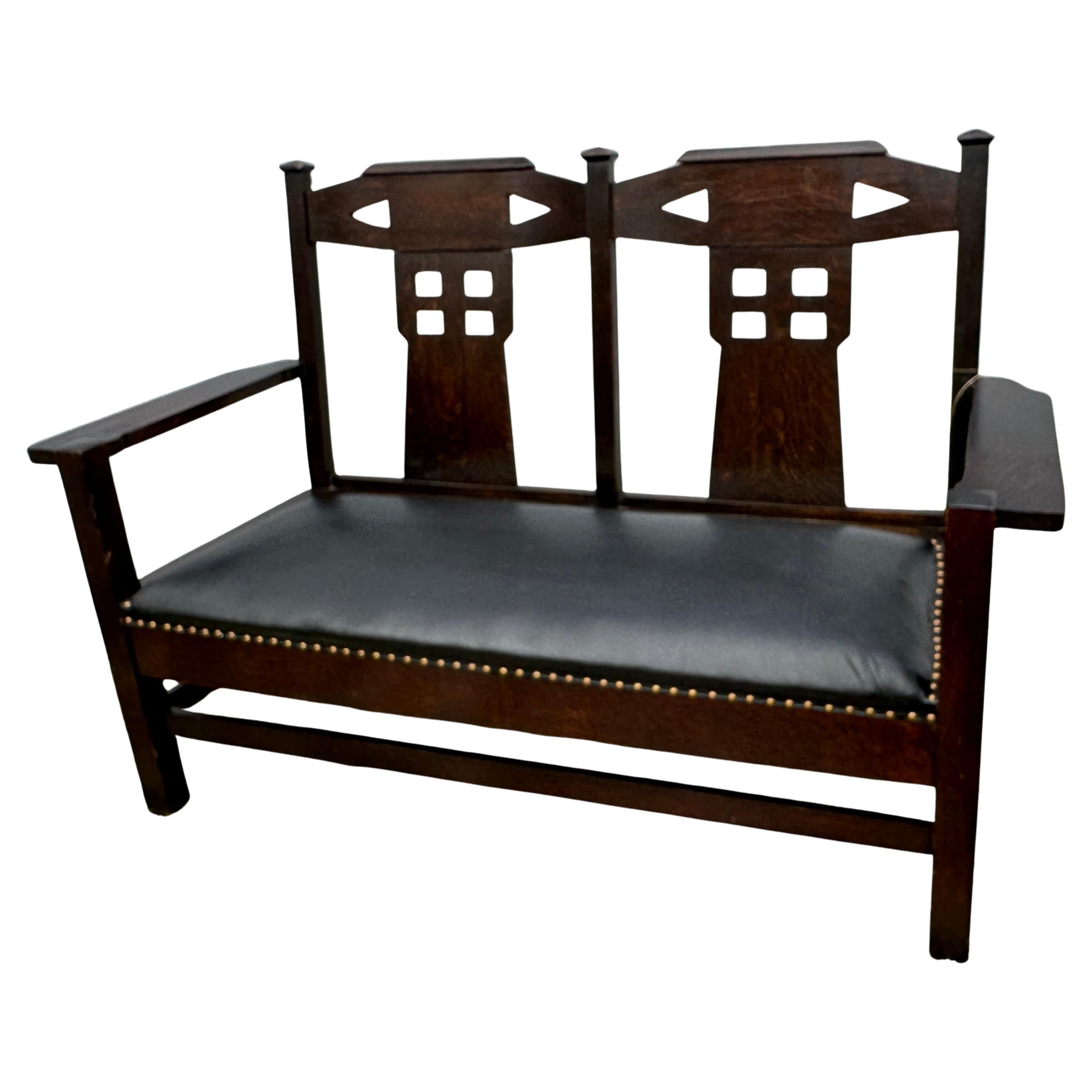 Antique  " SHOP of THE CRAFTER "  Settee with Cutout - Stickley Era - W7524