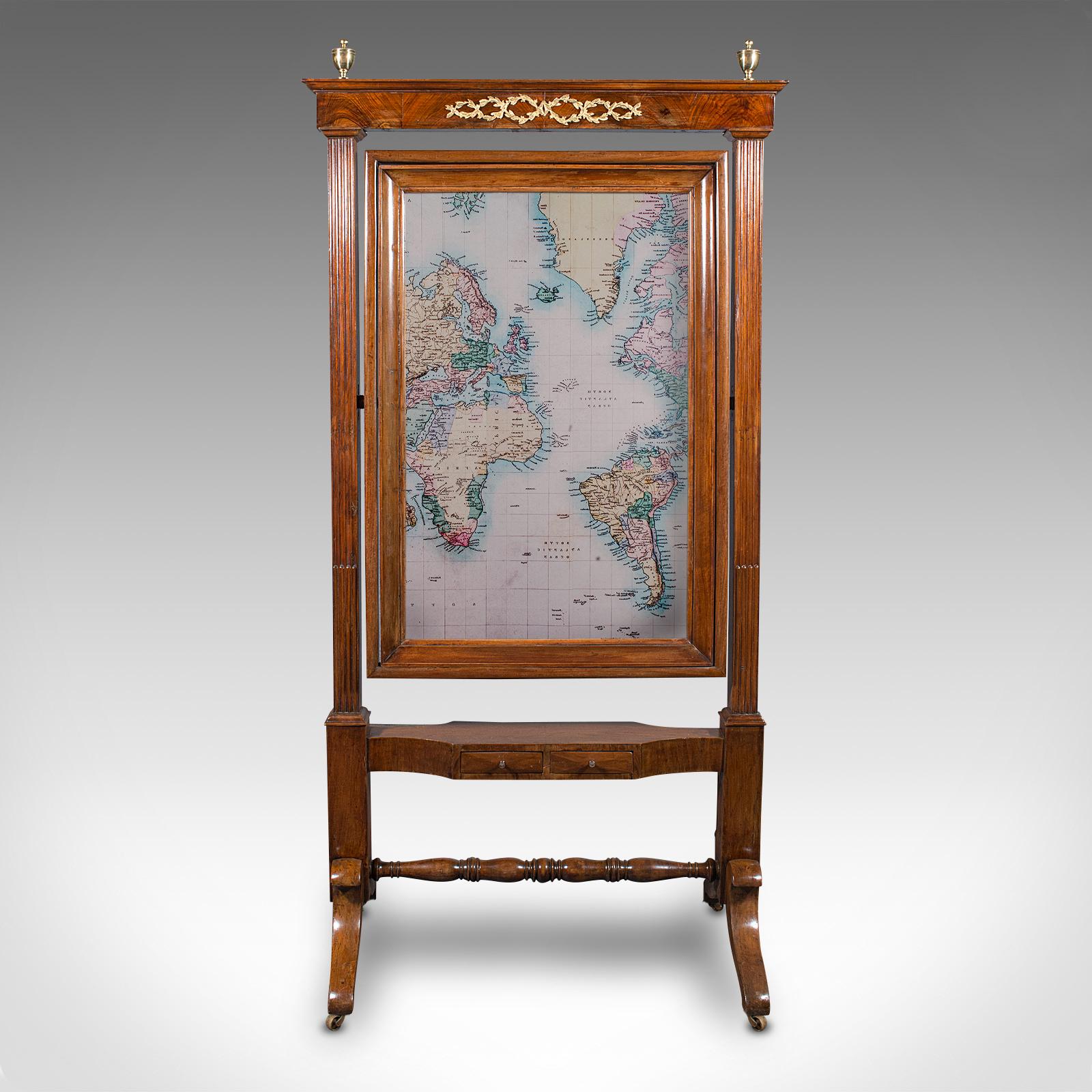 This is an antique shop's dressing mirror. An English, walnut cheval mirror with rare tilt and swivel action, dating to the Regency period and later, circa 1820.

Superb retail dressing mirror with excellent proportion
Displaying a desirable aged