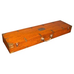Maletín Antiguo para Escopeta, Teca India, Latón, Caja para Rifle, Victoriano, Circa 1900