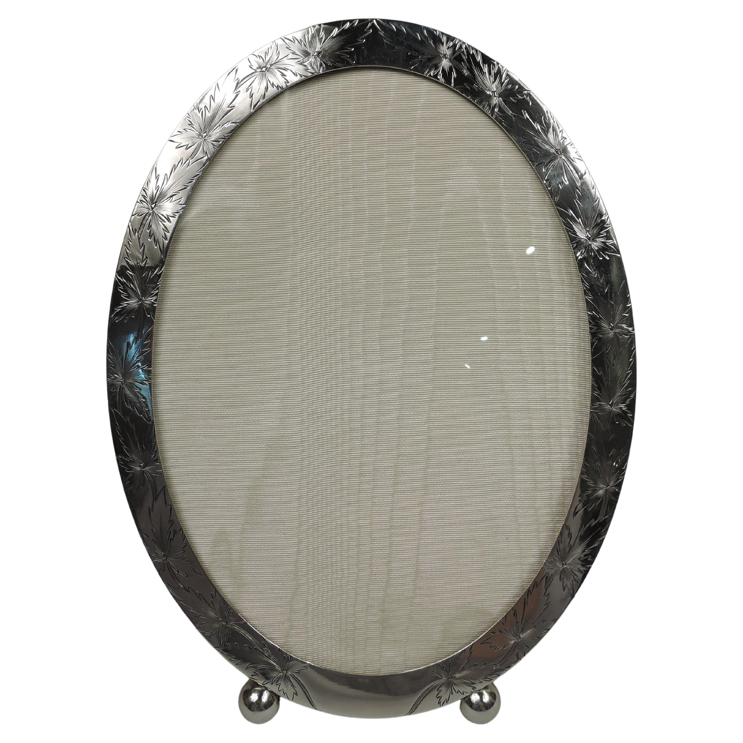Antique Shreve Edwardian Sterling Silver Oval Picture Frame For Sale