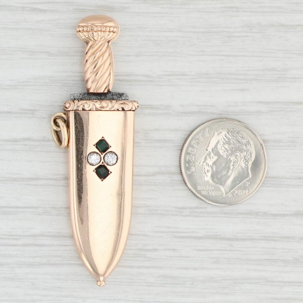 Old European Cut Antique Shreve Mini Cigar Cigarette Cutter Fob Charm Gold Steel Emerald Diamond