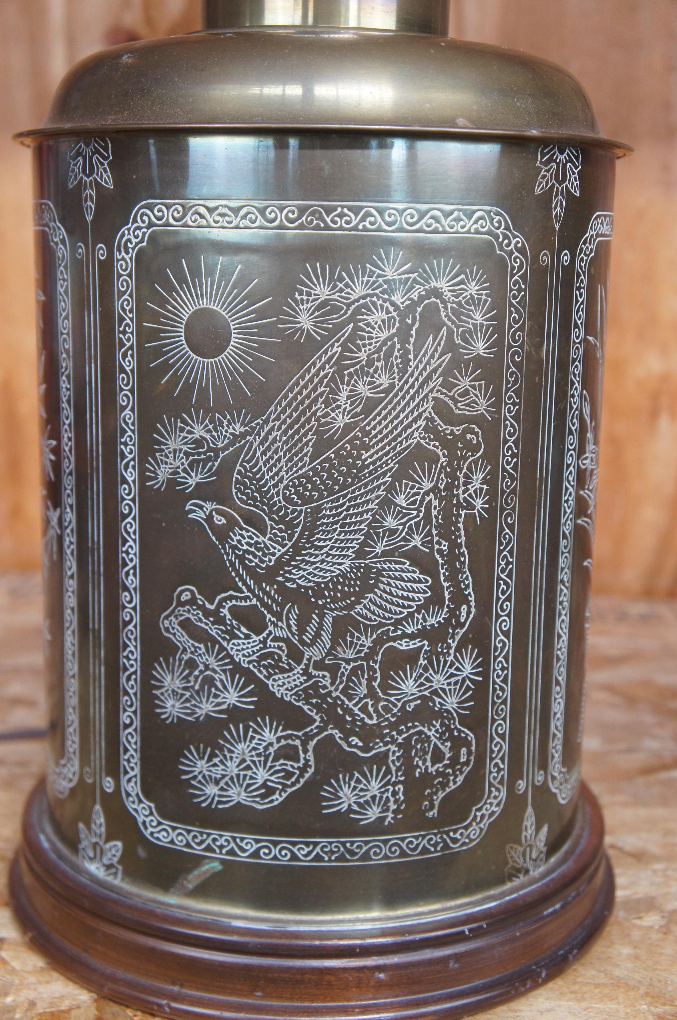 20ième siècle Ancienne lampe de bureau chinoiserie en laiton Shrewsbury and Co, coffret  th en vente