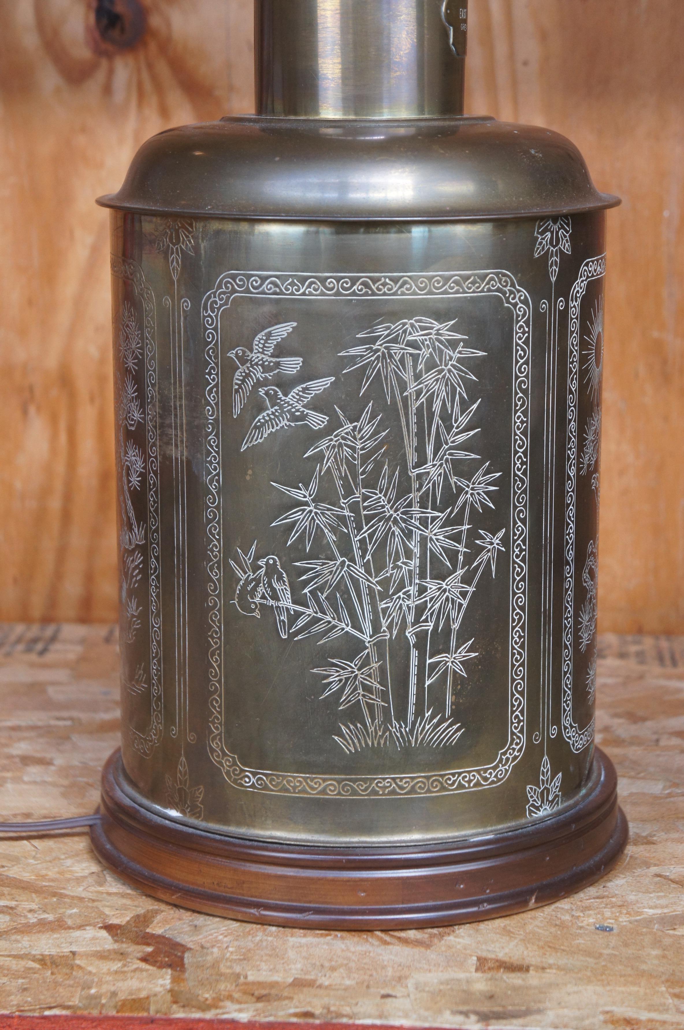 Antique Shrewsbury and Co Brass Chinoiserie Tea Caddy Cannister Table Lamp For Sale 4