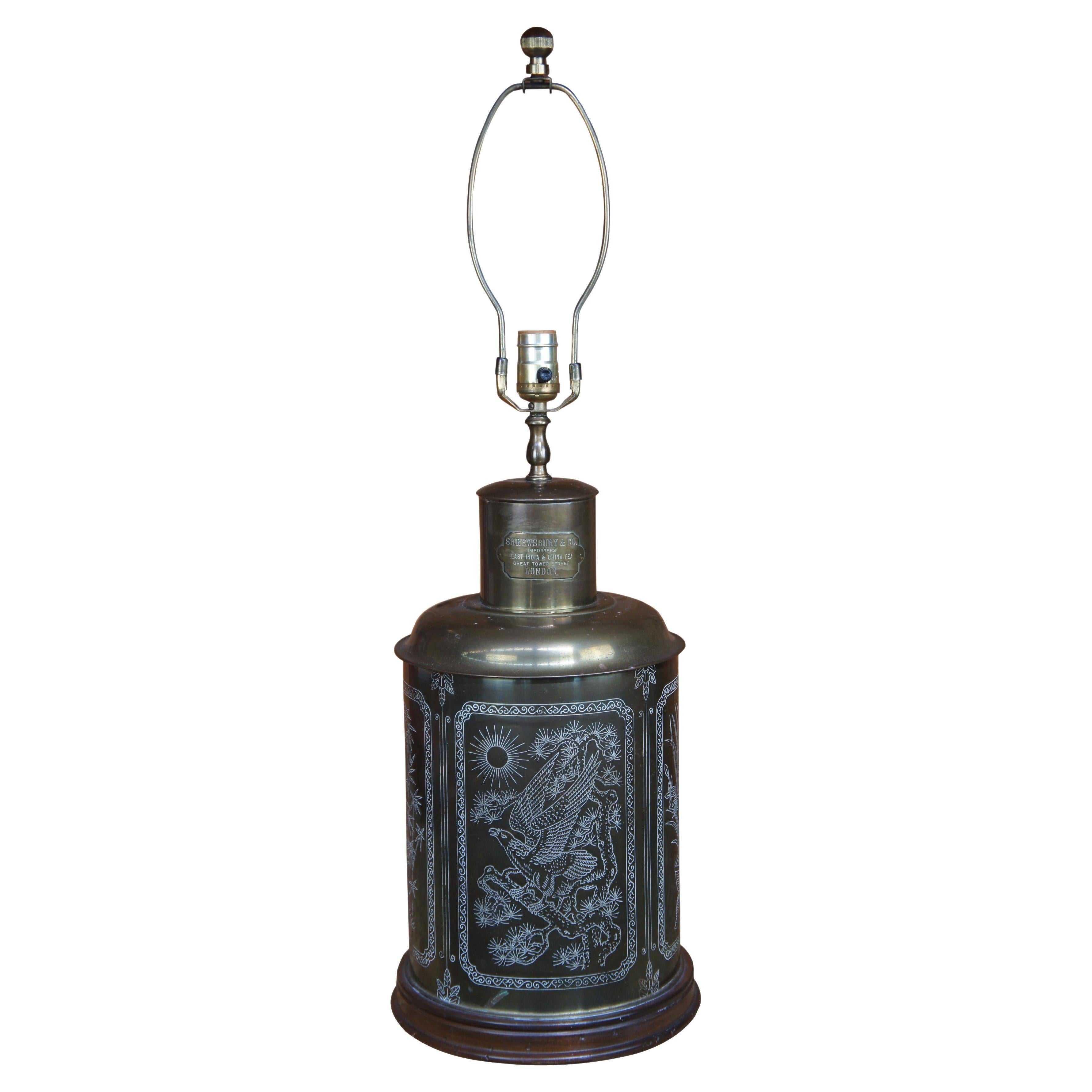 Ancienne lampe de bureau chinoiserie en laiton Shrewsbury and Co, coffret  th en vente