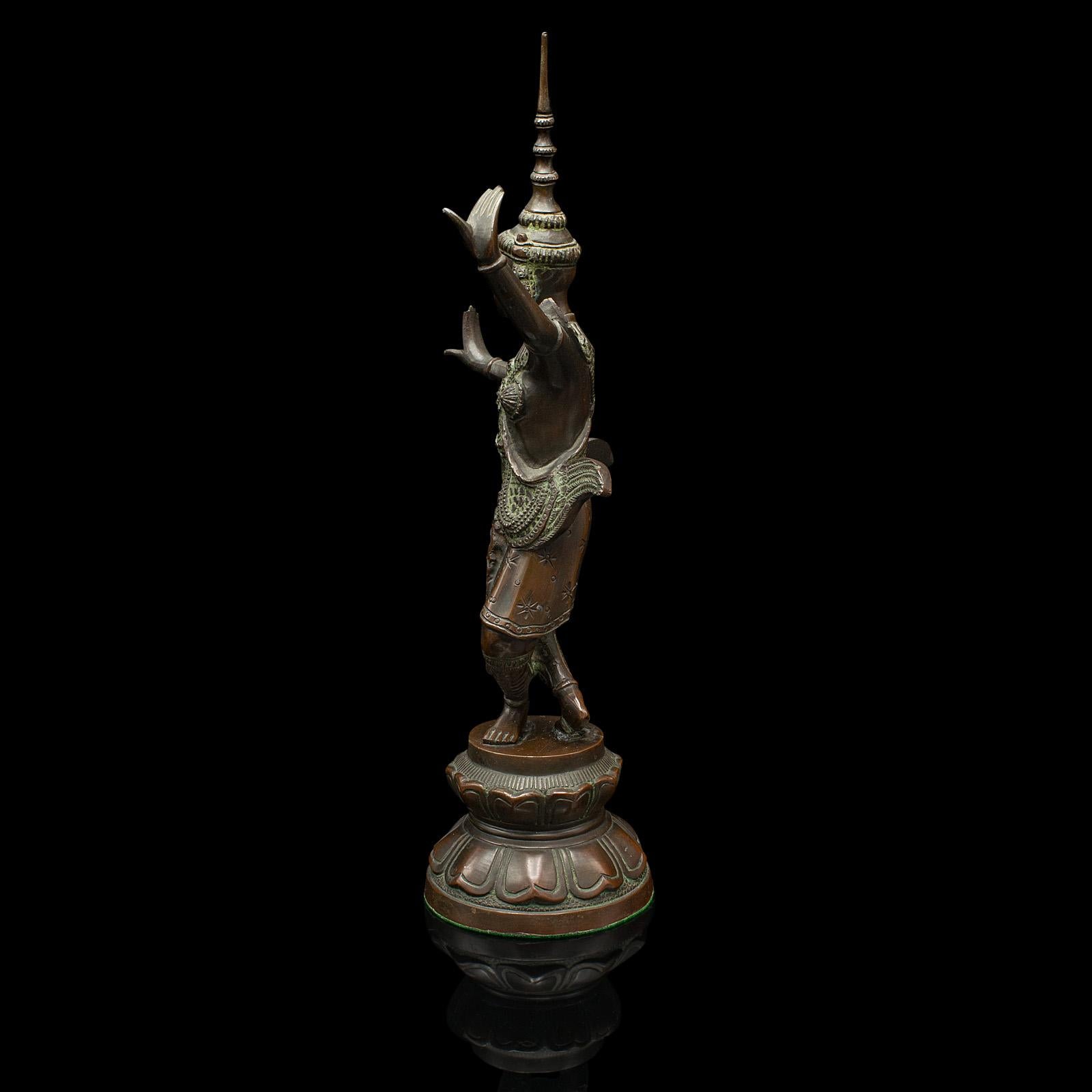 Antique Siamese Dancer Statue, Thai, Bronze Deity Figure, Victorian, Circa 1850 1