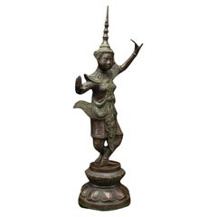 Antique Siamese Dancer Statue, Thai, Bronze Deity Figure, Victorian, Circa 1850