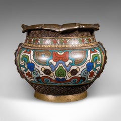 Antique Siamese Planter Bowl, Thai, Bronze, Cloisonne, Jardiniere Pot, Victorian