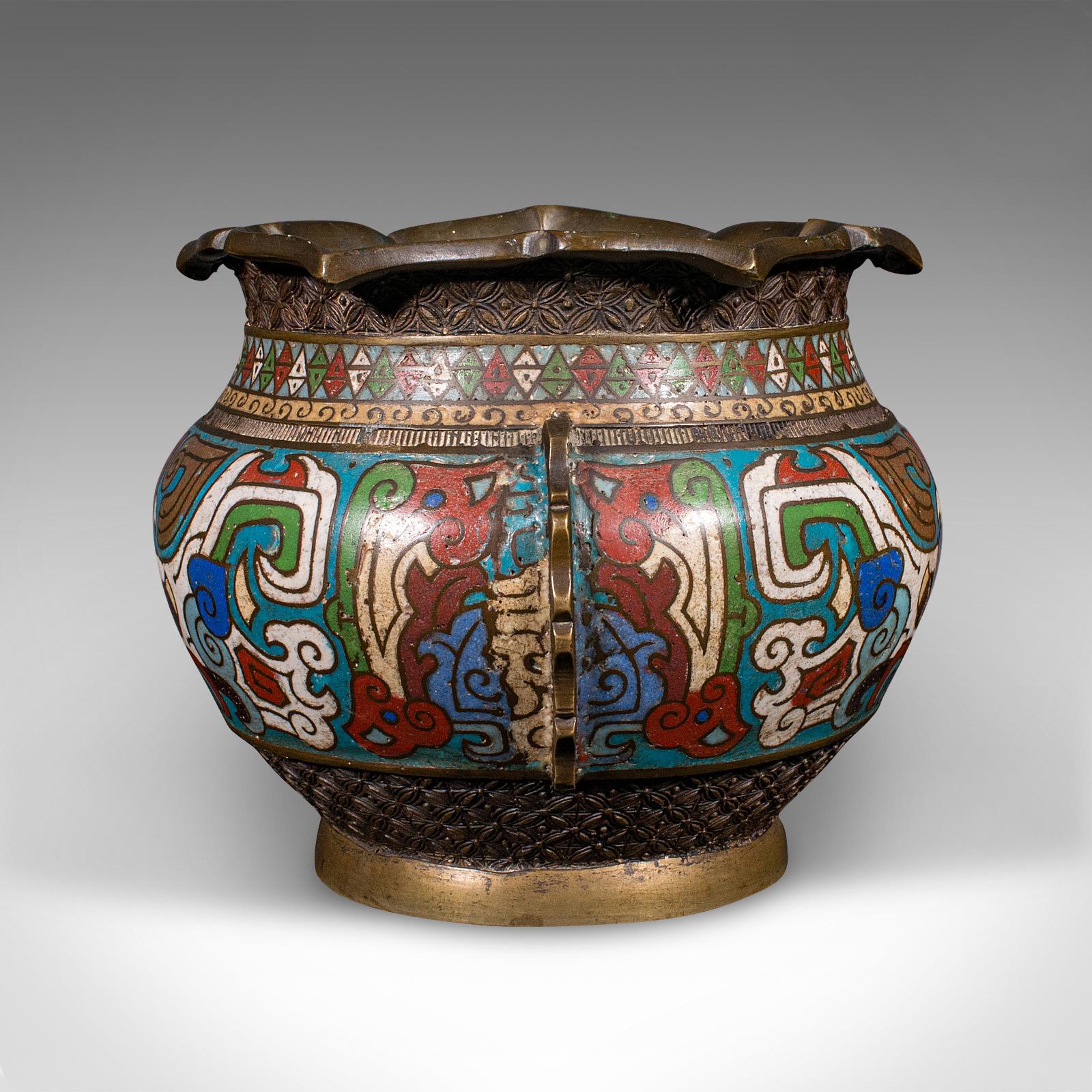 Thaïlandais Bol jardinière Siamese antique, thaïlandaise, bronze, cloisonné, pot victorien en vente