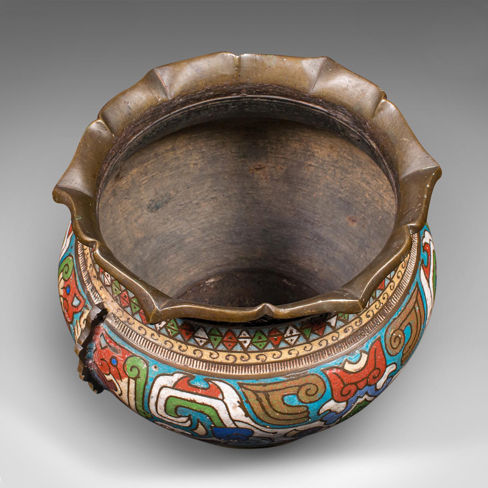 Bol jardinière Siamese antique, thaïlandaise, bronze, cloisonné, pot victorien Bon état - En vente à Hele, Devon, GB