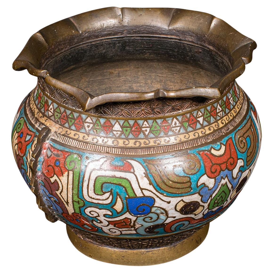 Antique Siamese Planter Bowl, Thai, Bronze, Cloisonne, Jardiniere Pot, Victorian