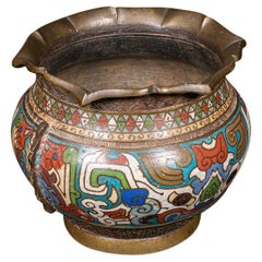 Antique Siamese Planter Bowl, Thai, Bronze, Cloisonne, Jardiniere Pot, Victorian