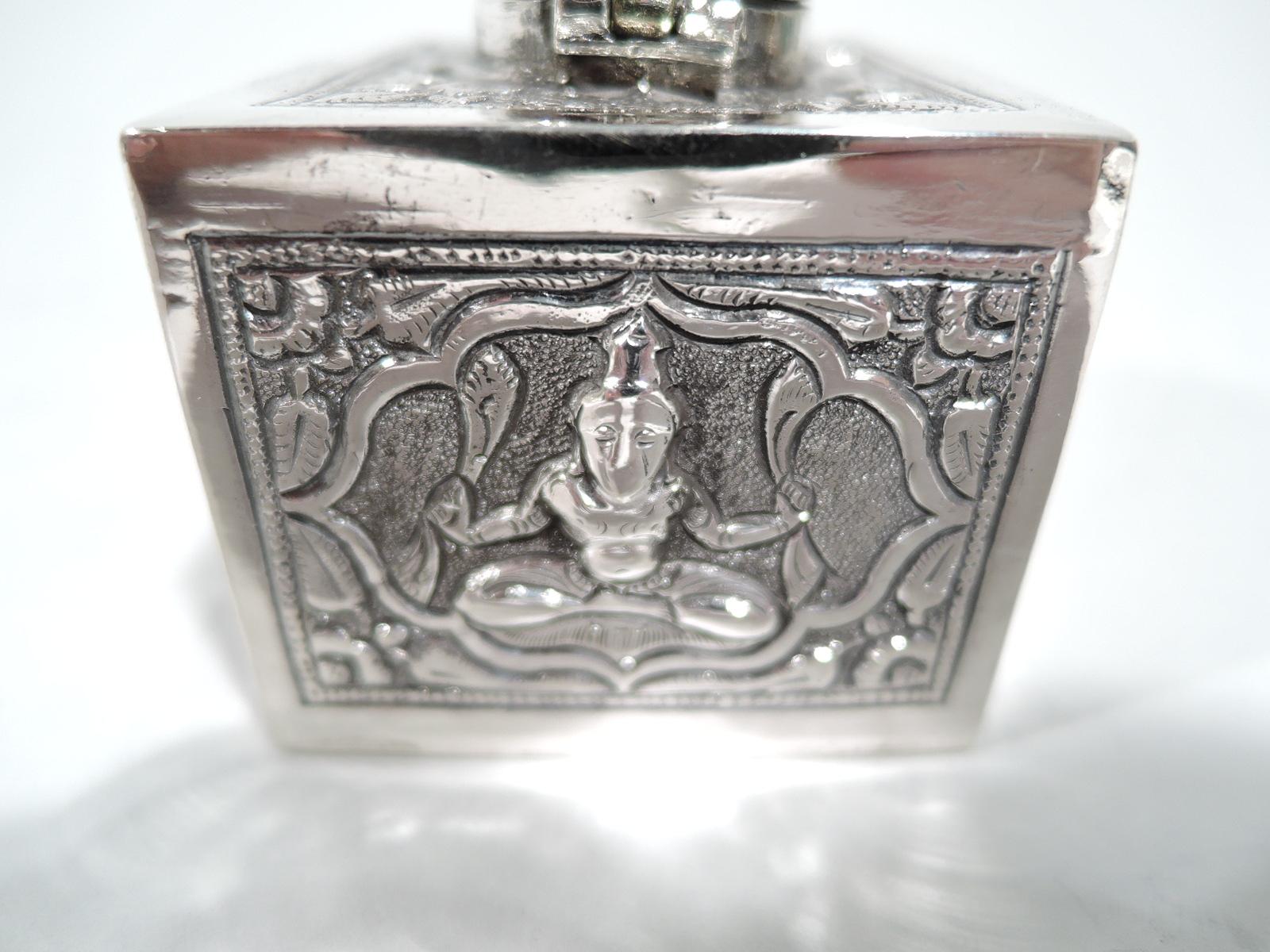 Thai Antique Siamese Silver Inkwell with Exotic Figures
