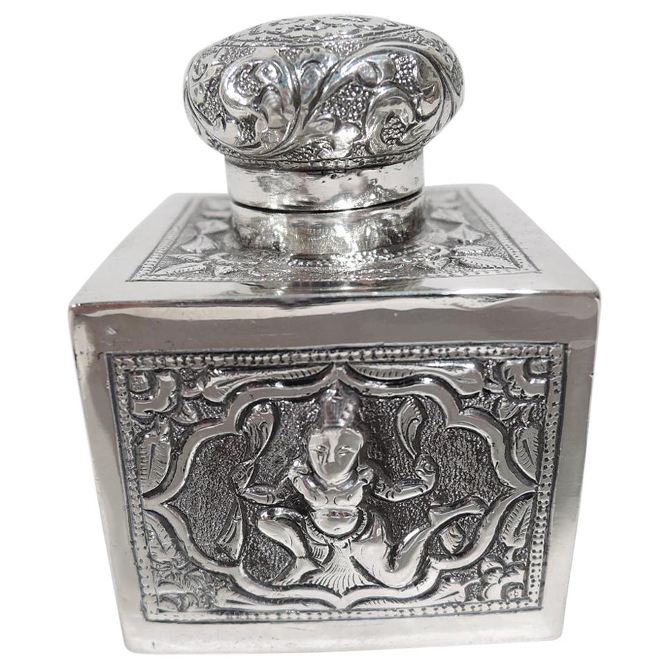 Antique Siamese Silver Inkwell with Exotic Figures