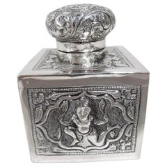 Antique Siamese Silver Inkwell with Exotic Figures