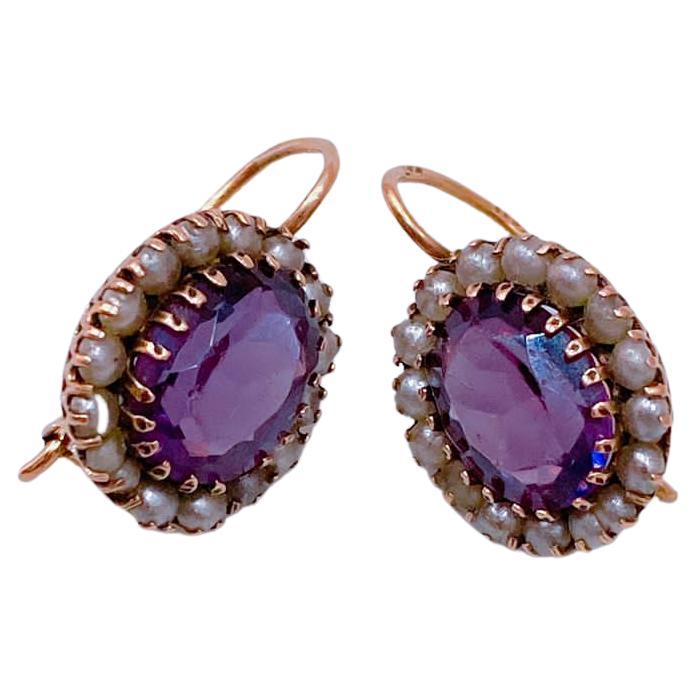 Antike sibirische Amethyst-Ohrringe aus russischem Gold (Ovalschliff)