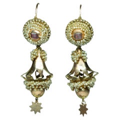 Boucles d'oreilles siciliennes anciennes avec perles naturelles