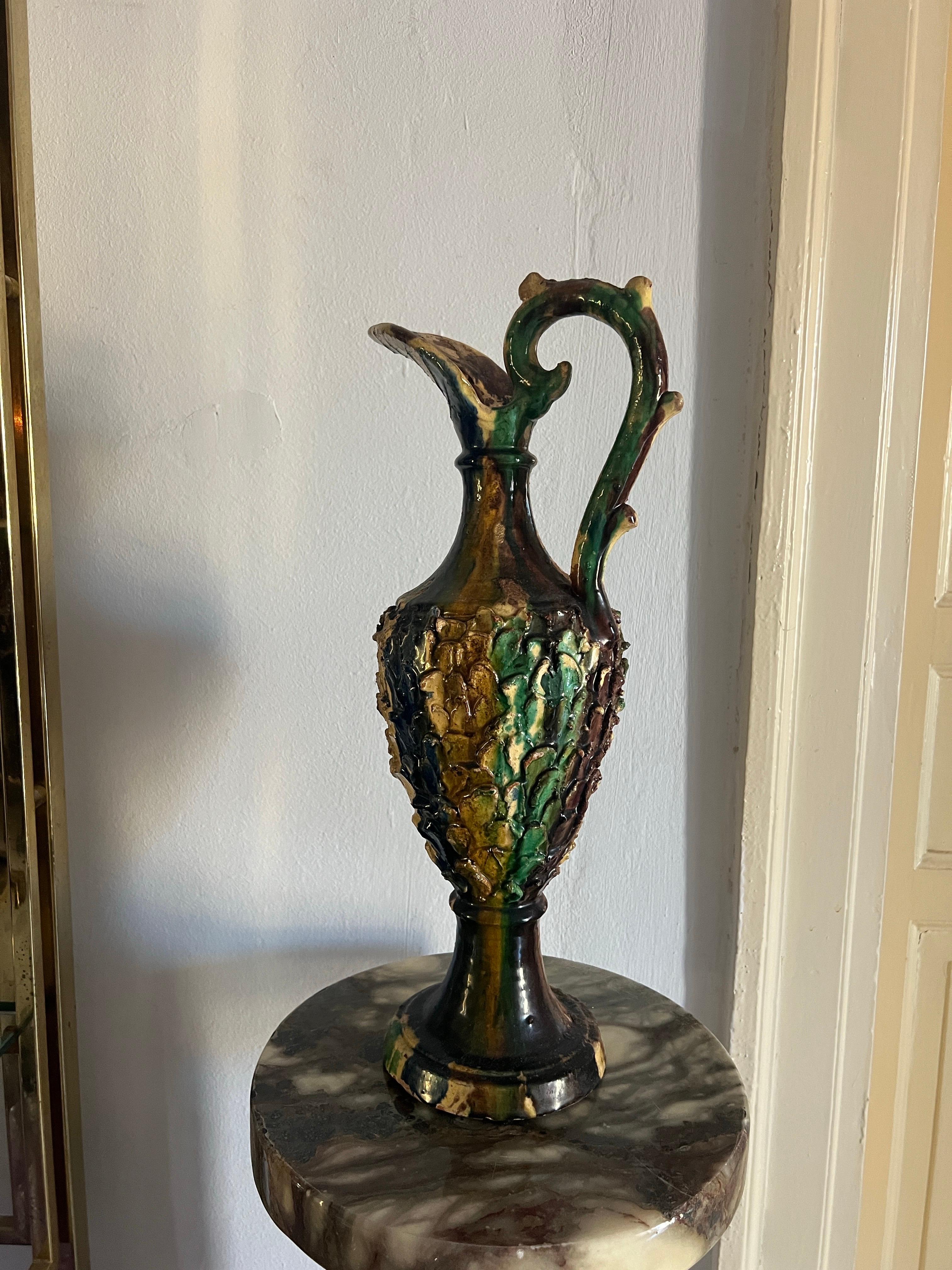 Ancienne carafe en céramique émaillée sicilienne, Italie, 19e siècle en vente 2