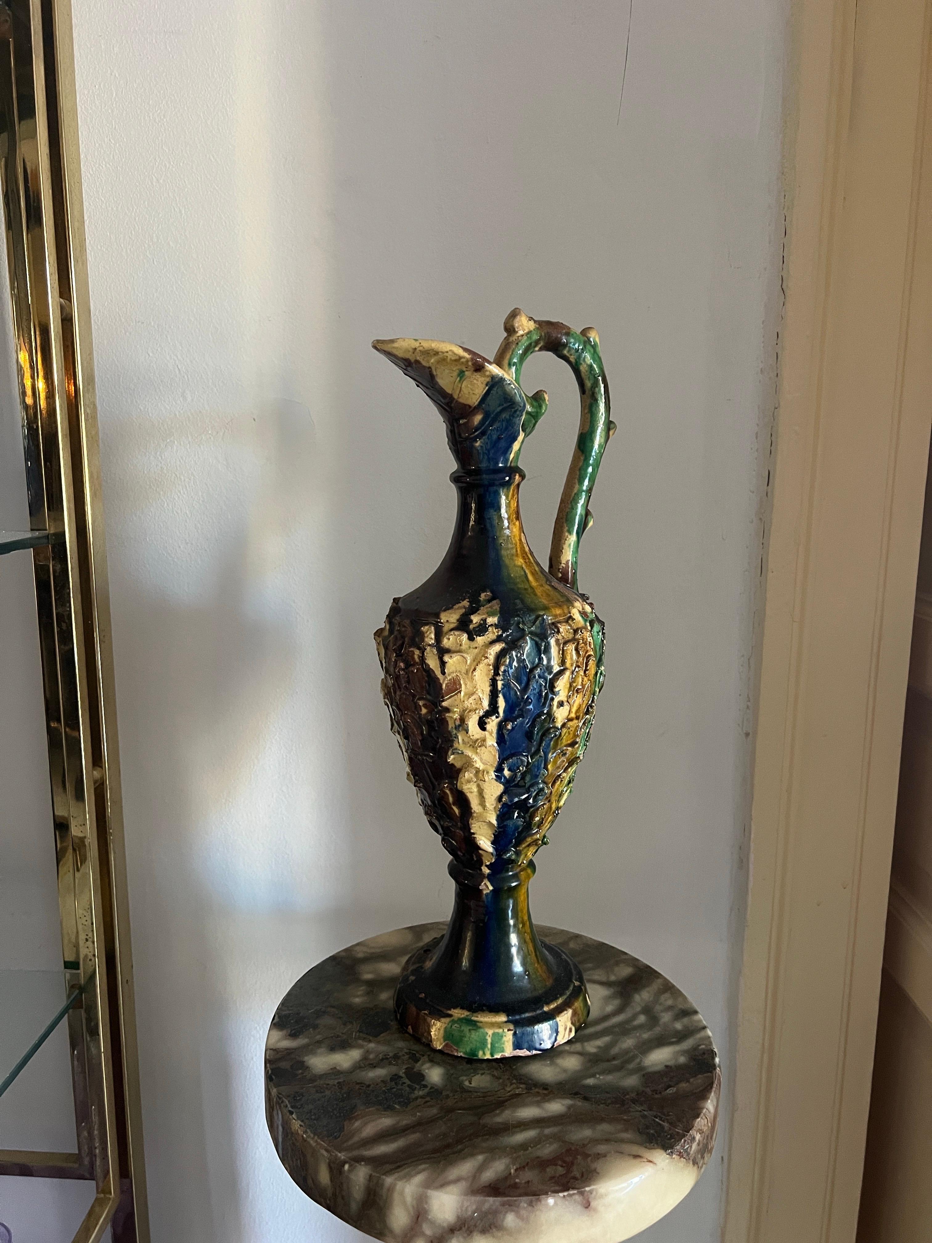 Ancienne carafe en céramique émaillée sicilienne, Italie, 19e siècle Bon état - En vente à Palermo, PA