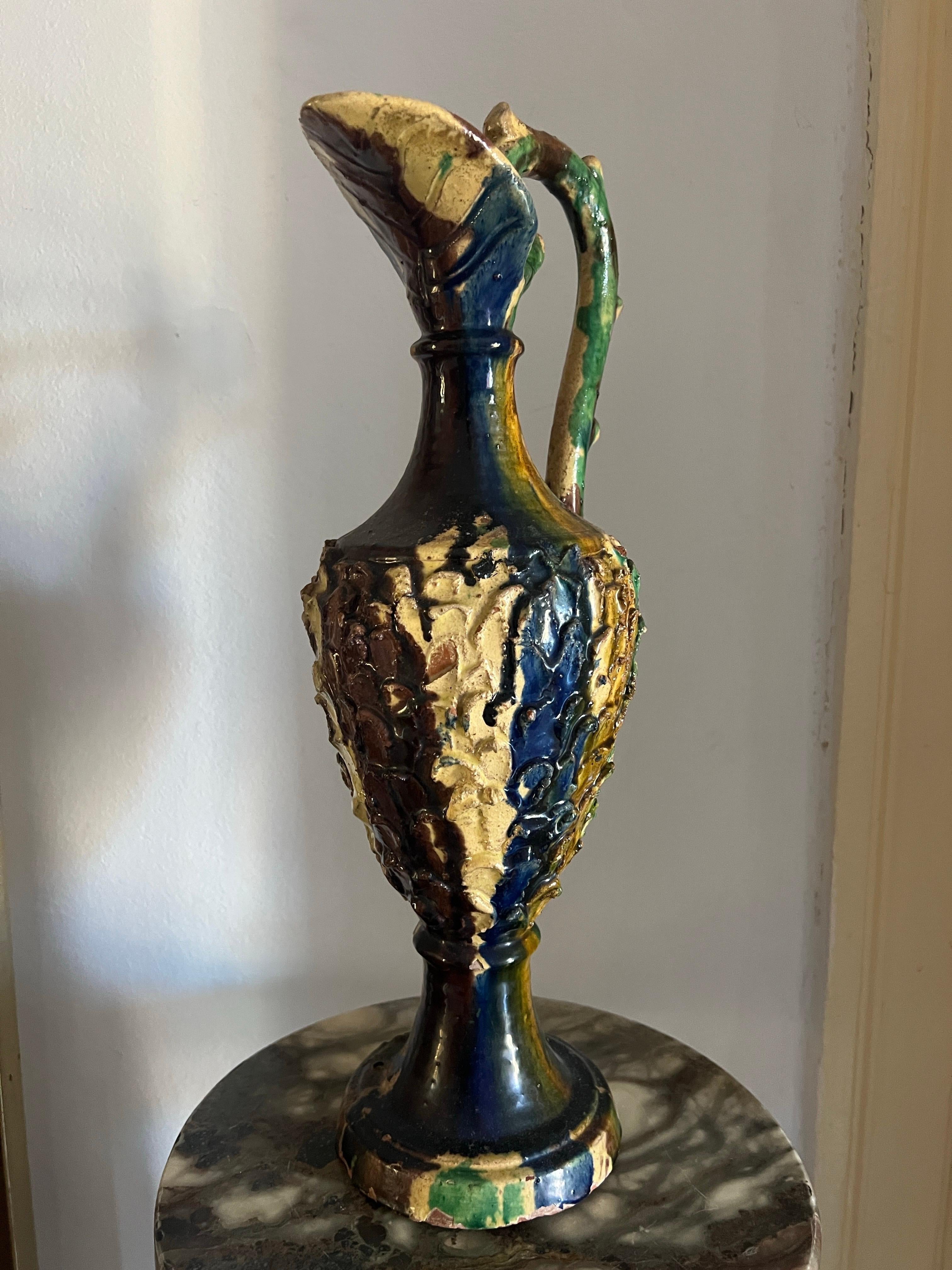 XIXe siècle Ancienne carafe en céramique émaillée sicilienne, Italie, 19e siècle en vente