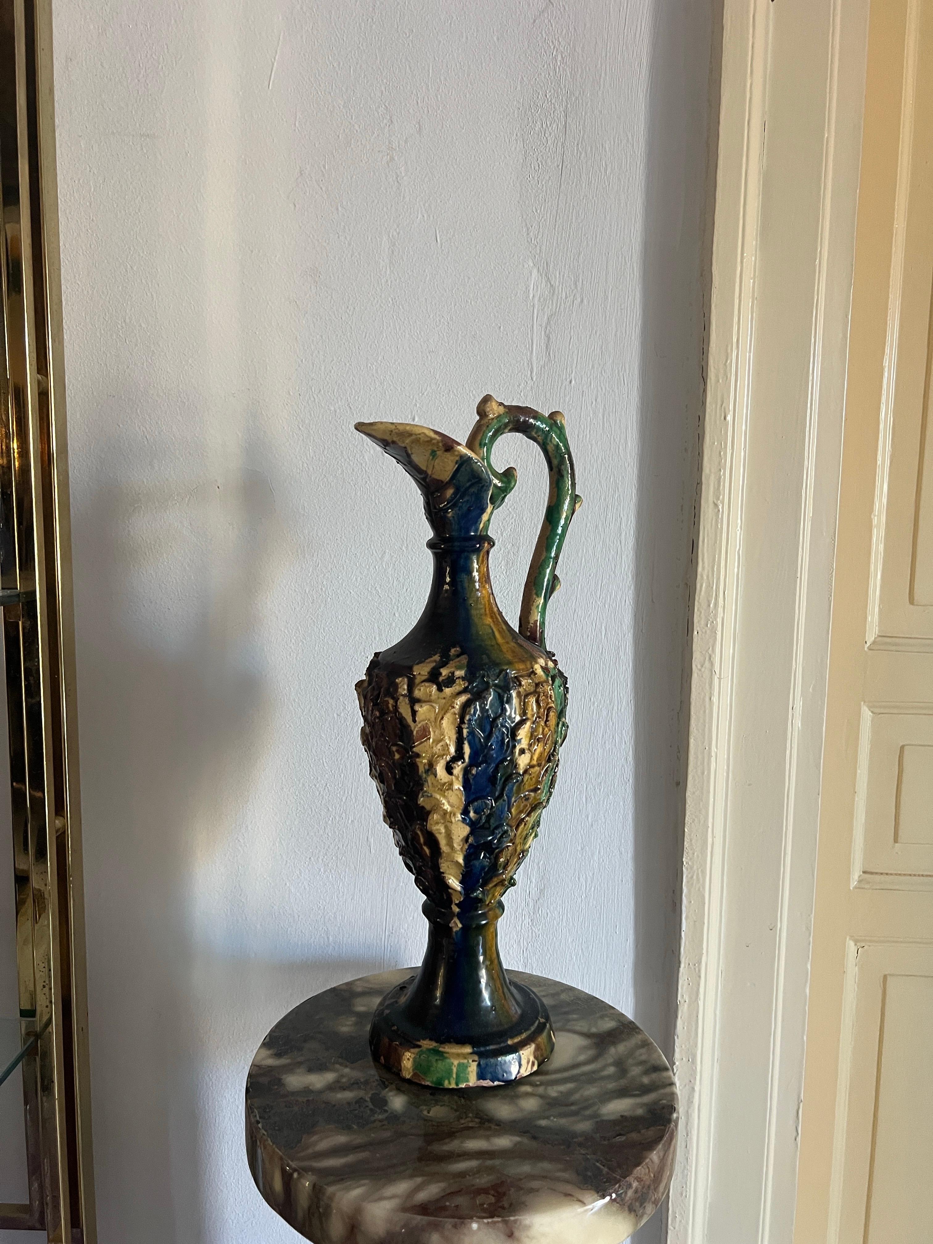 Céramique Ancienne carafe en céramique émaillée sicilienne, Italie, 19e siècle en vente