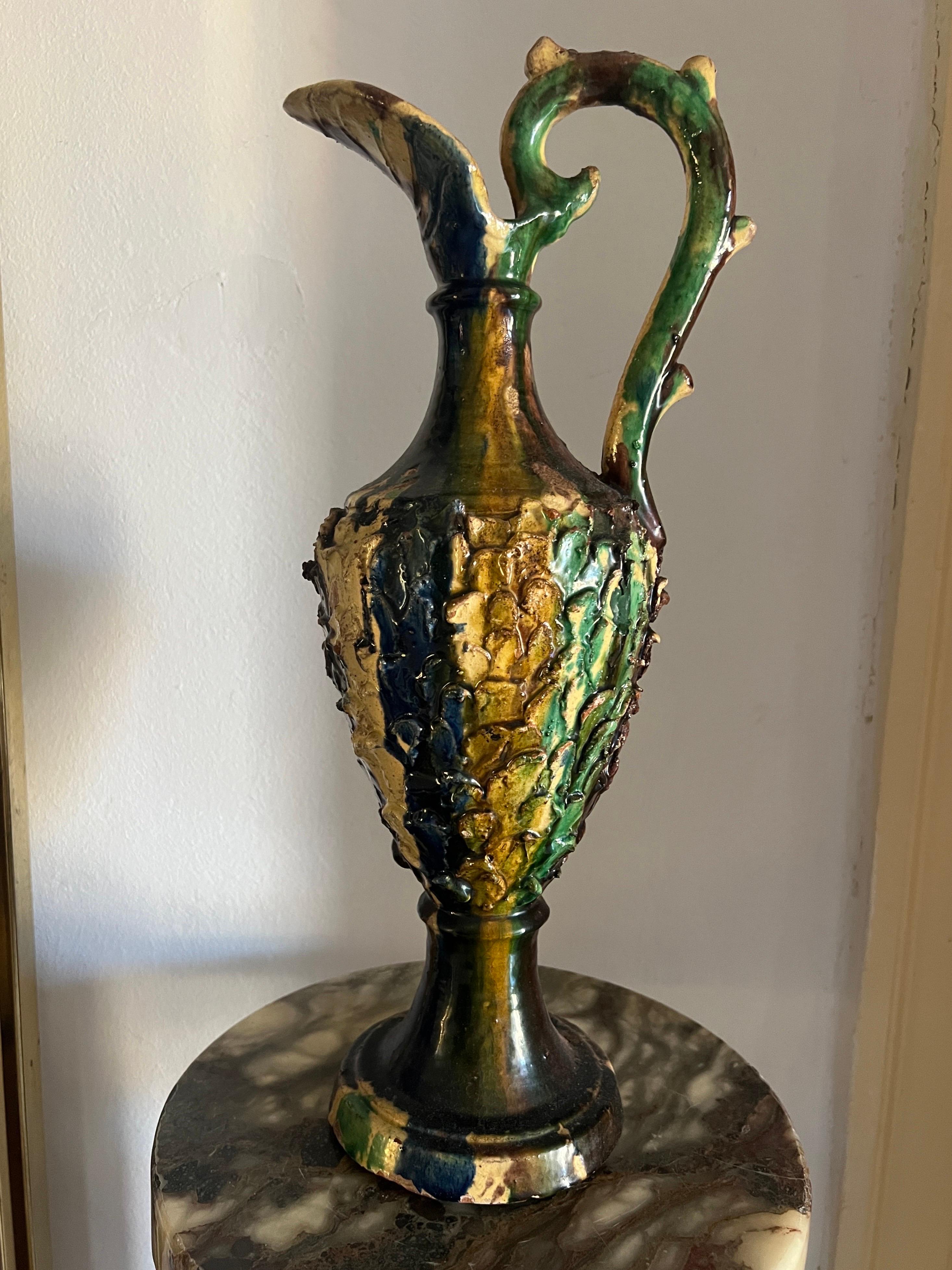 Ancienne carafe en céramique émaillée sicilienne, Italie, 19e siècle en vente 1