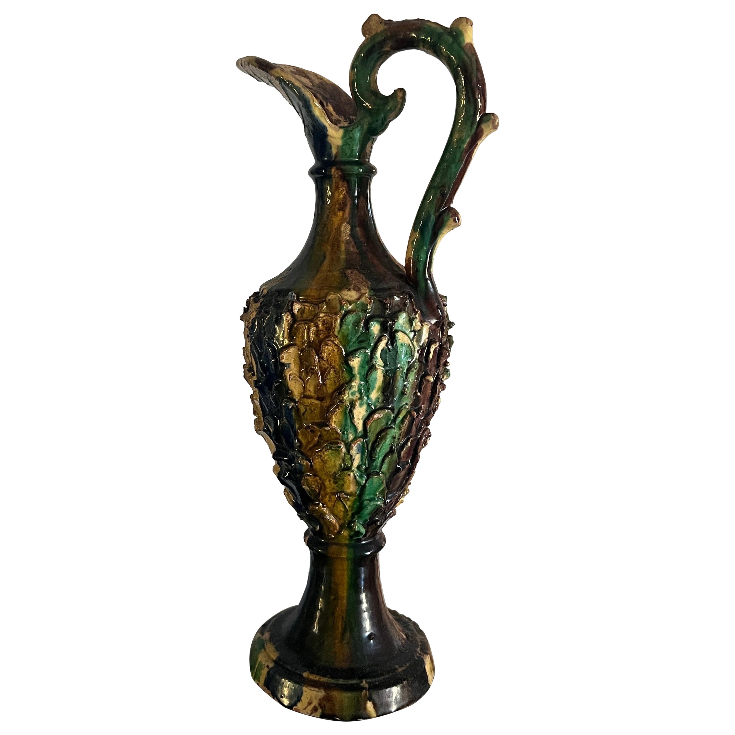 Ancienne carafe en céramique émaillée sicilienne, Italie, 19e siècle en vente