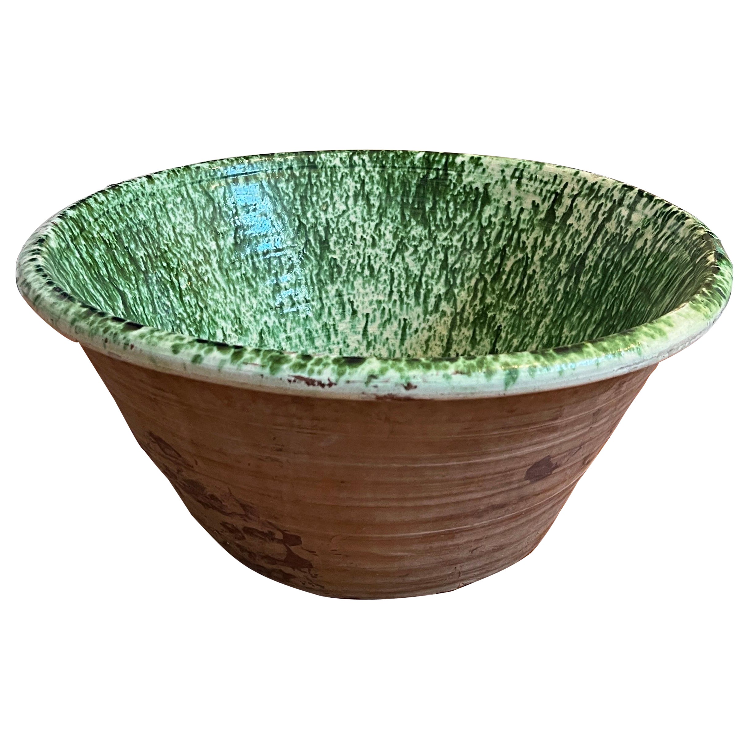 Antike sizilianische Terrakottaschale mit grün glasierter Innenseite, 19. im Angebot