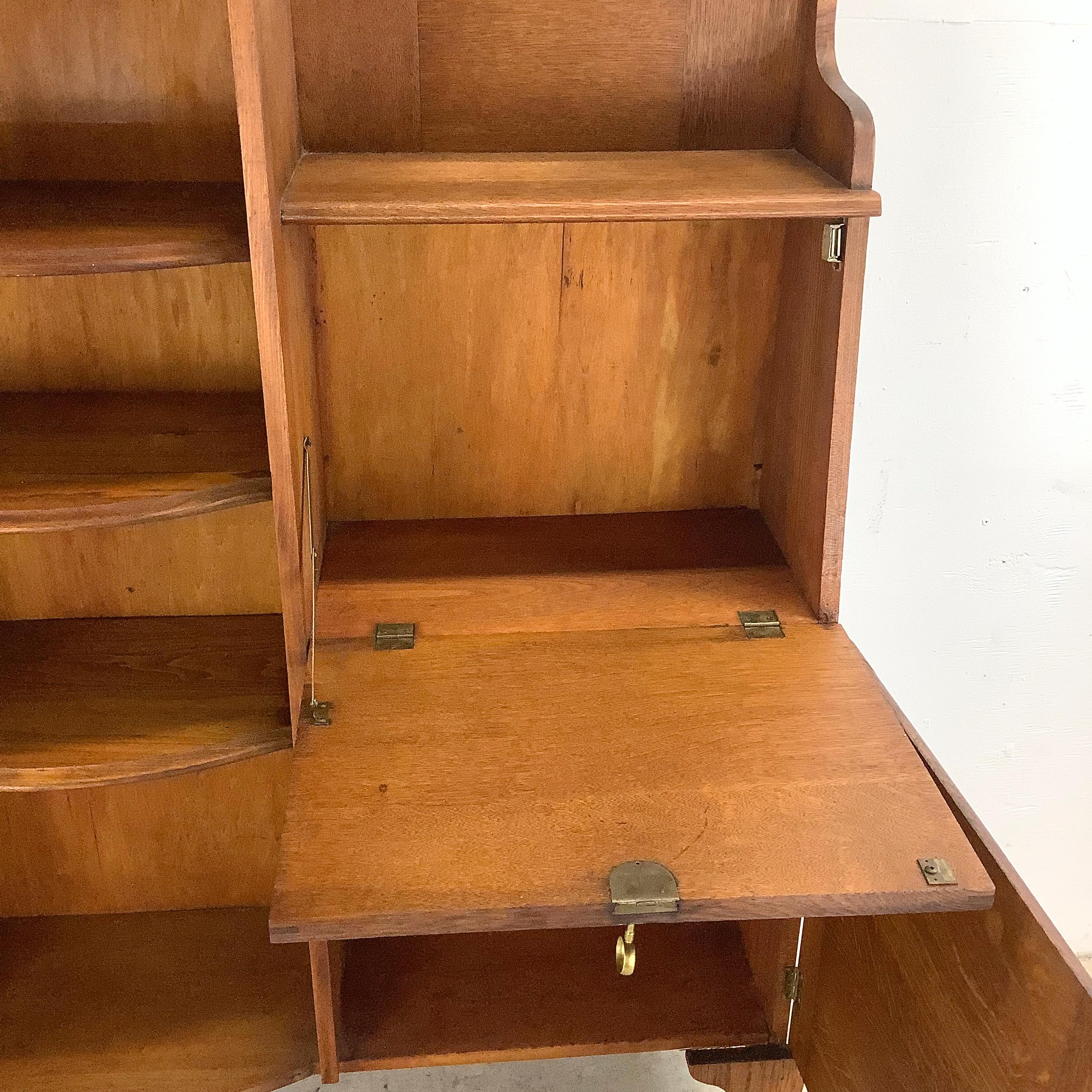 Glass Antique Side by Side Cabinet With Drop Front Desk