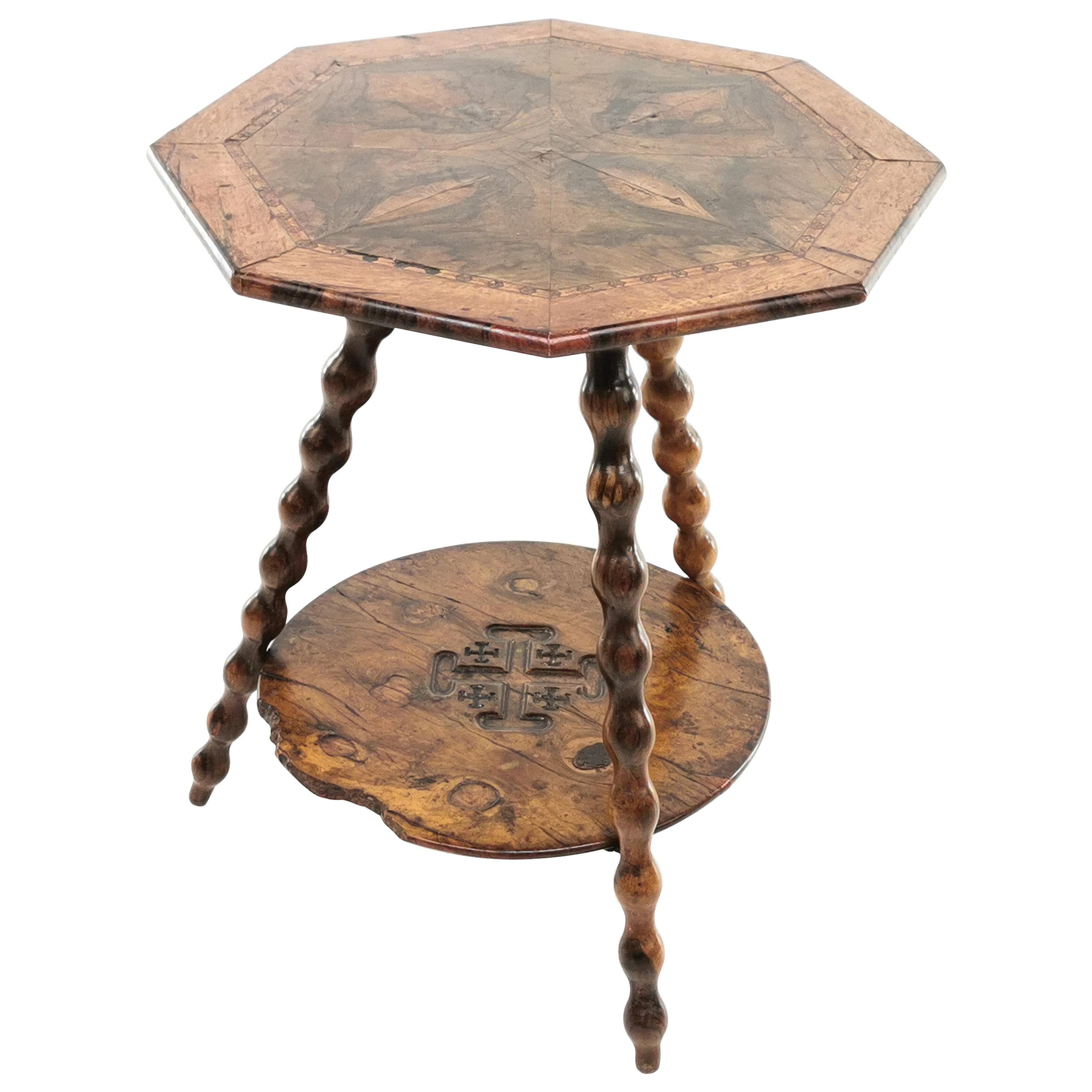 Antique Side Lamp Bobbin Turned Jerusalem Gypsy Table