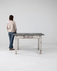 Antiker Beistelltisch, braunes Holz mit Zinkplatte, französisches Design, um 1900