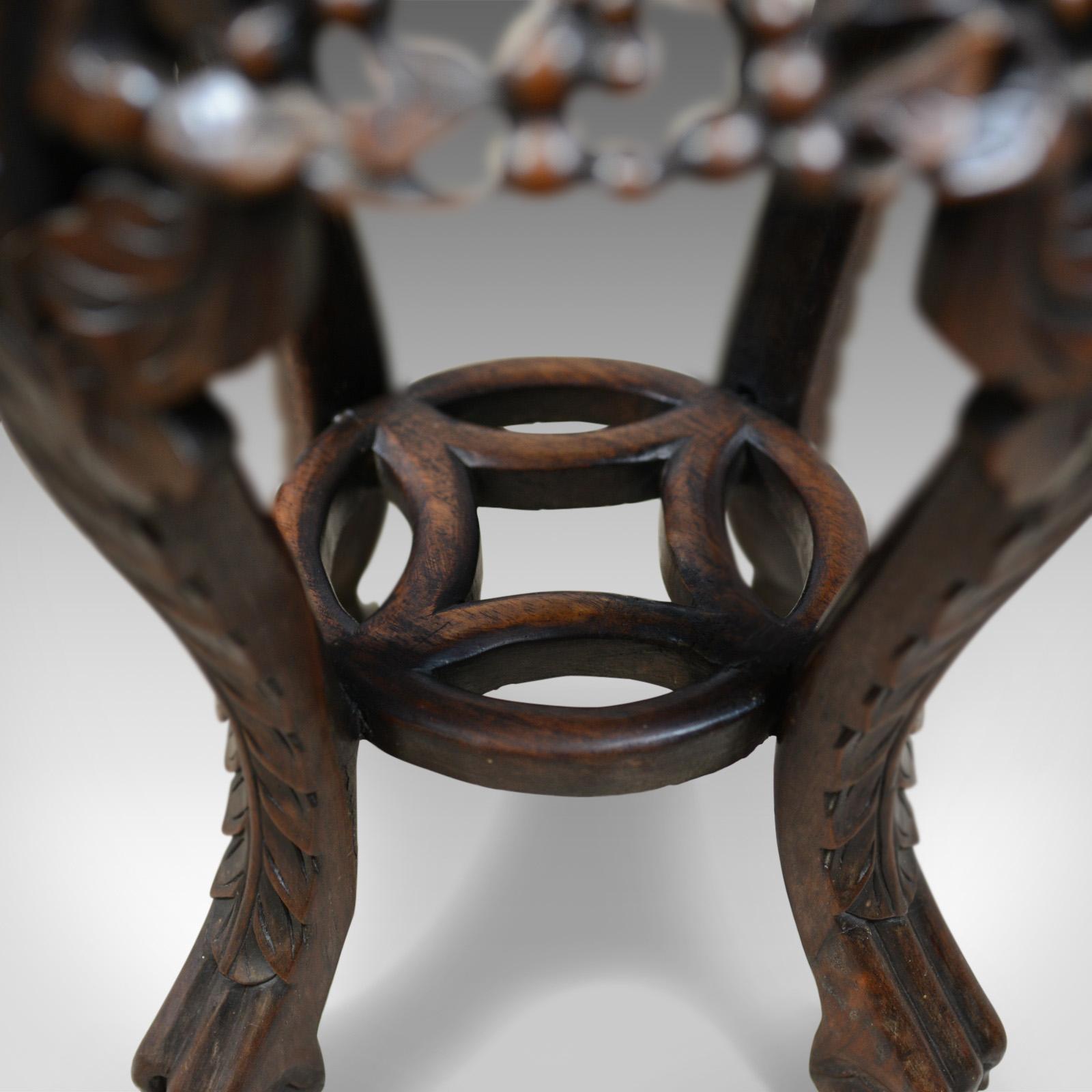 Antique Side Table, Carved, Chinese, Stand, Teak, Marble, circa 1900 1