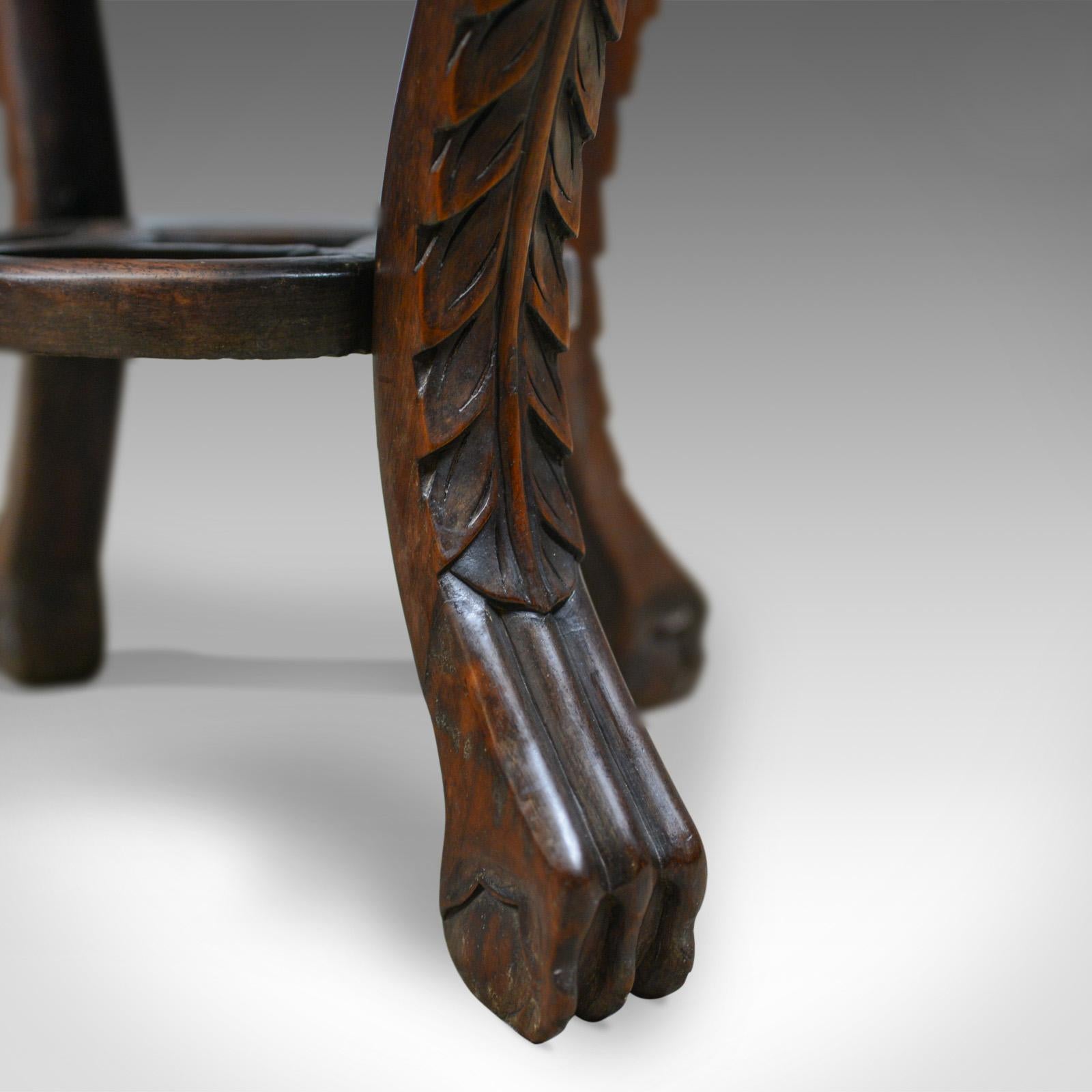 Antique Side Table, Carved, Chinese, Stand, Teak, Marble, circa 1900 2