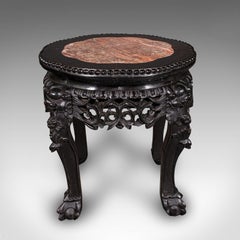 Antique Side Table, Chinese, Ebonised, Rouge Marble, Jardiniere Stand, Victorian