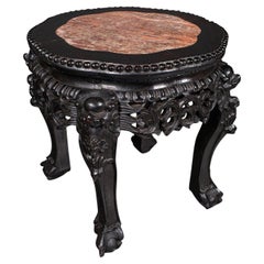 Antique Side Table, Chinese, Ebonised, Rouge Marble, Jardiniere Stand, Victorian