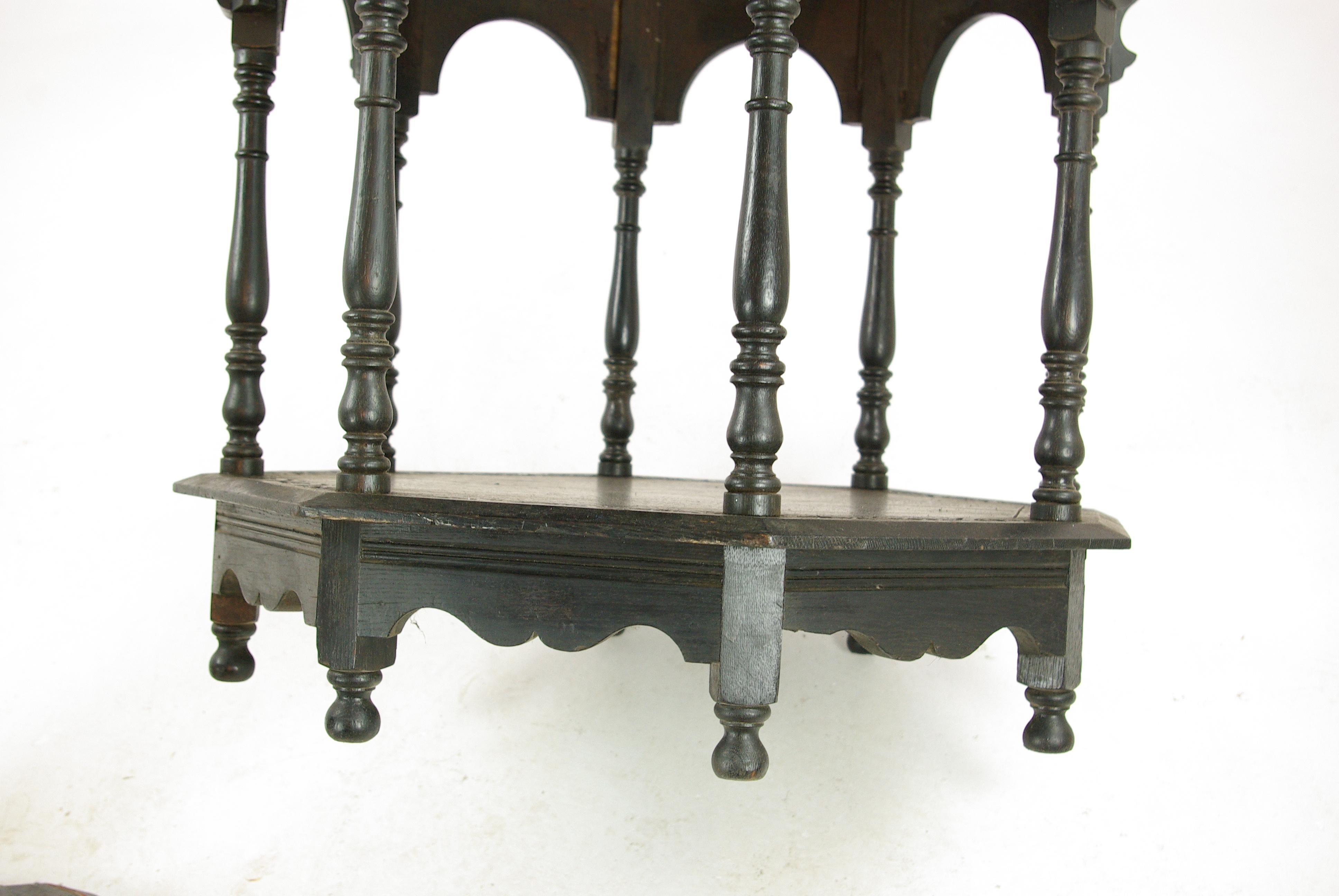 Scottish Antique Side Table, Jacobean Oak Octagonal Center Table, Scotland 1890s, B1363