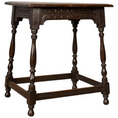 Antique Side Table, Jacobean Revival Taste, English, Victorian, Oak Lamp