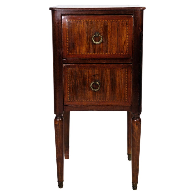 Antique Side Table, Mahogany, Walnut Marquetry, Original Handle, 1860