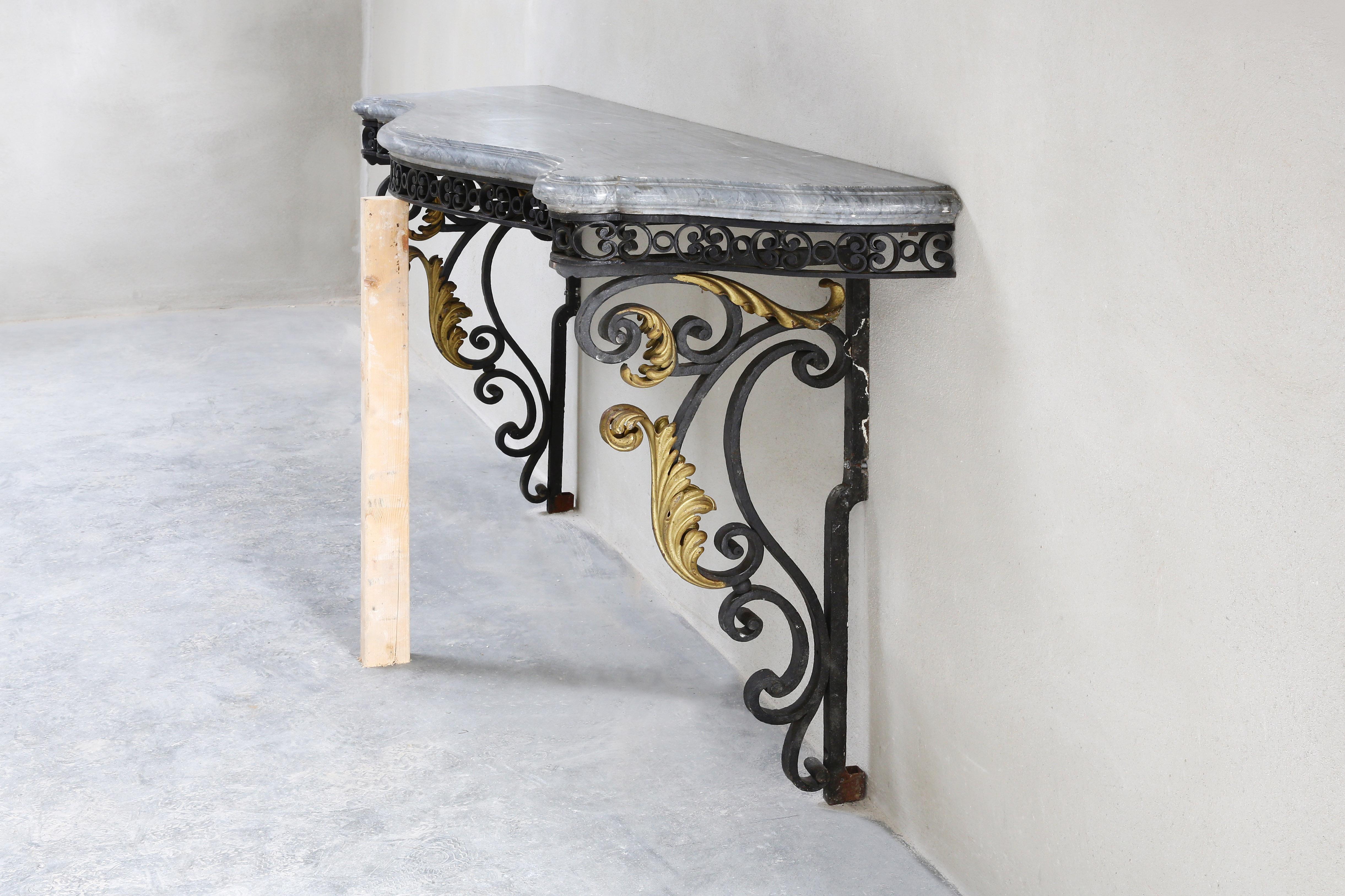 Other Antique Side Table of Turquin Marble and Iron in Baroque Style