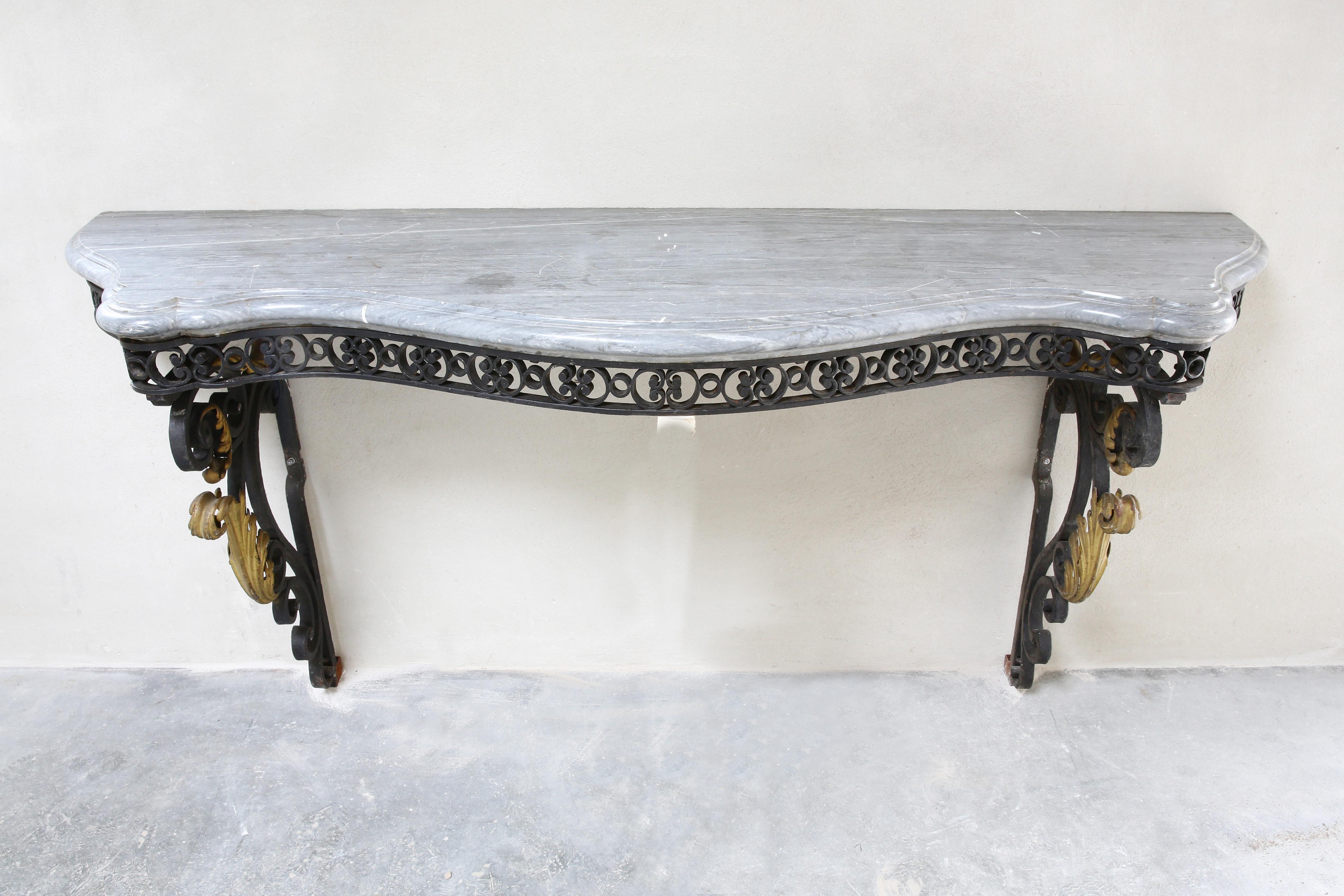 Antique Side Table of Turquin Marble and Iron in Baroque Style In Good Condition In Made, NL