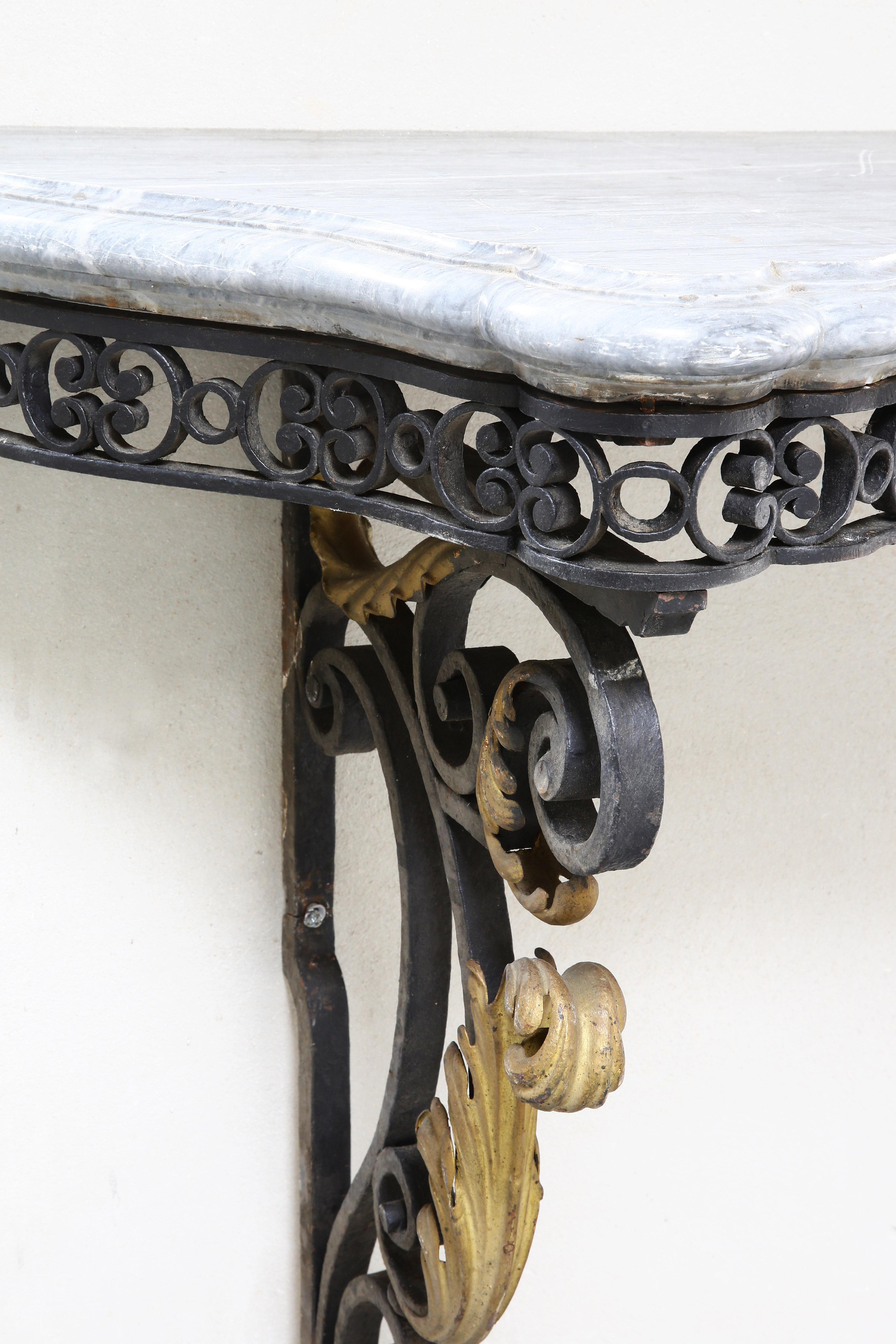 19th Century Antique Side Table of Turquin Marble and Iron in Baroque Style